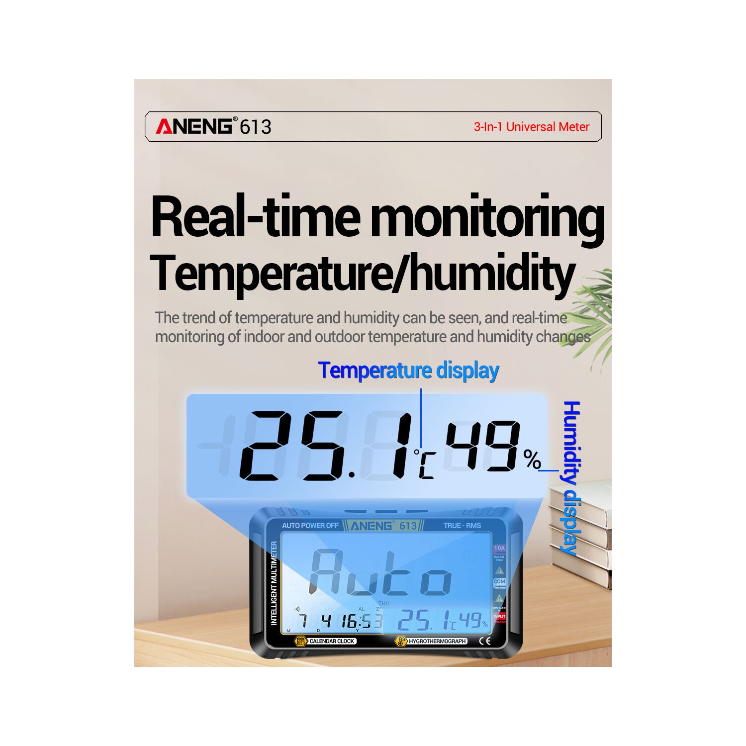 ANENG 613Pro Smart Multimeters DC/AC Voltage Capacitor Tester 4000 Counts 10A Current 600V Voltmeter Test Alarm Clock Set Tools