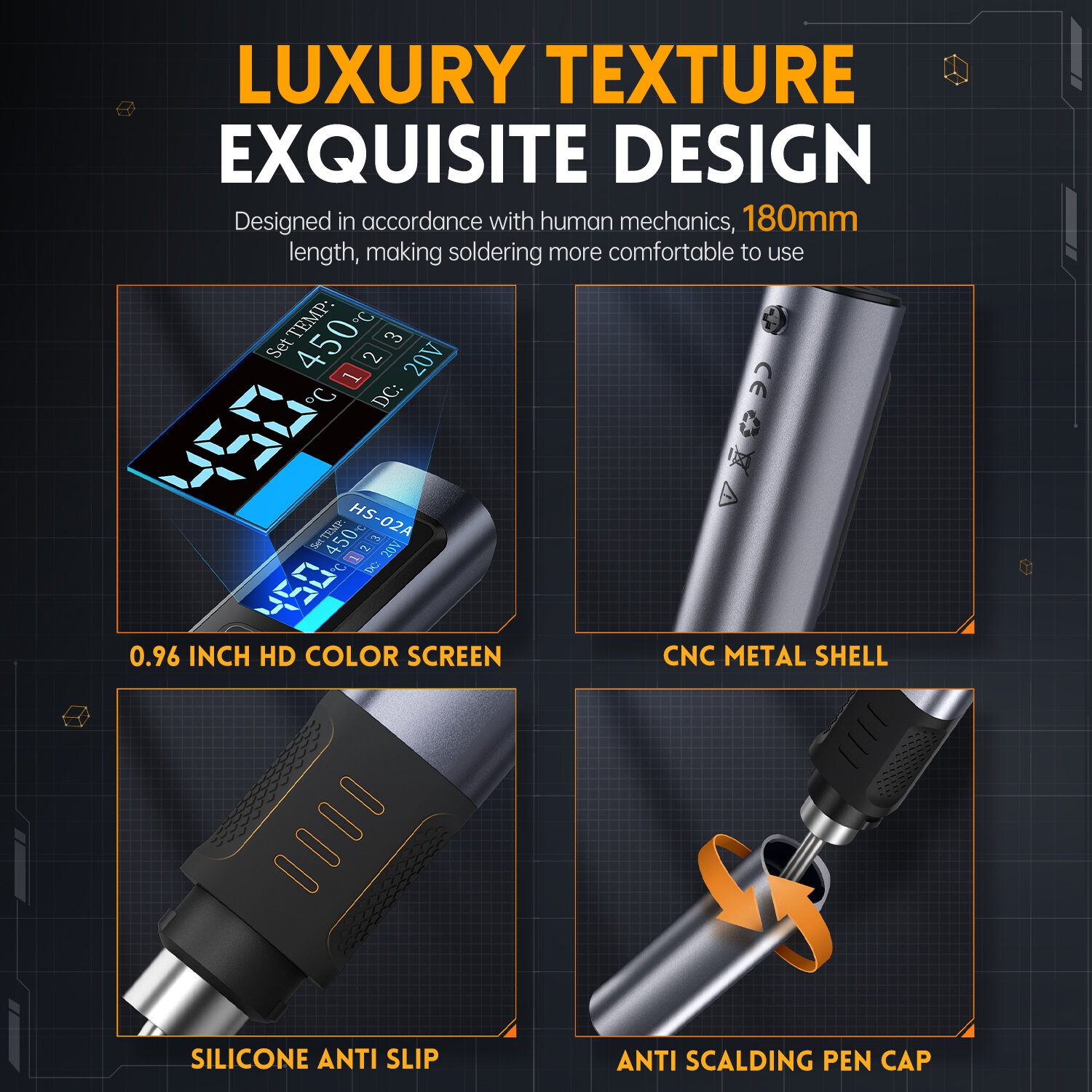 FNIRSI HS-02 Smart Soldering Iron High-Power 100W with Quick Charging PD/QC Protocol Wide Temperature Range 180-842F Featuring Adaptive Power