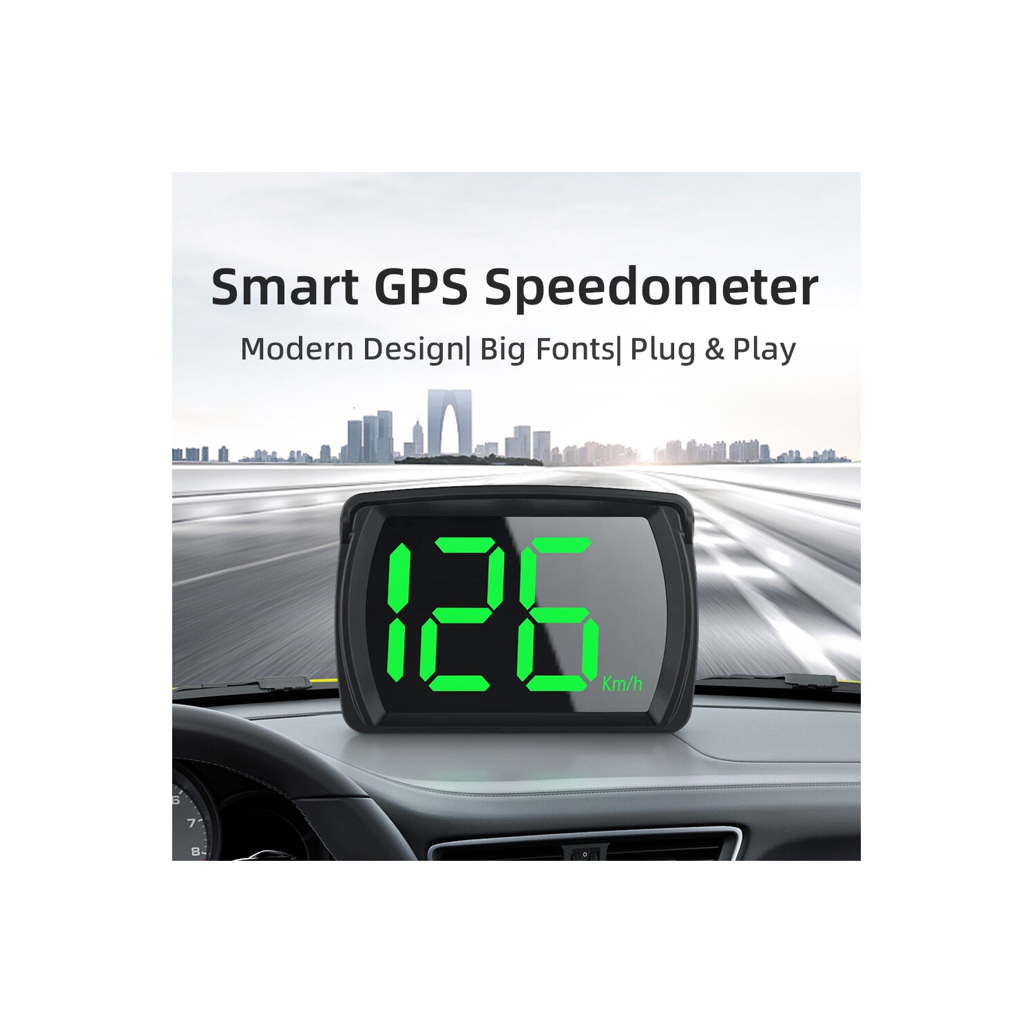 Voiture GPS HUD Compteur de vitesse numérique KMH MPH Grandes polices Lumière verte Affichage tête haute voiture HUD pour toutes les voitures