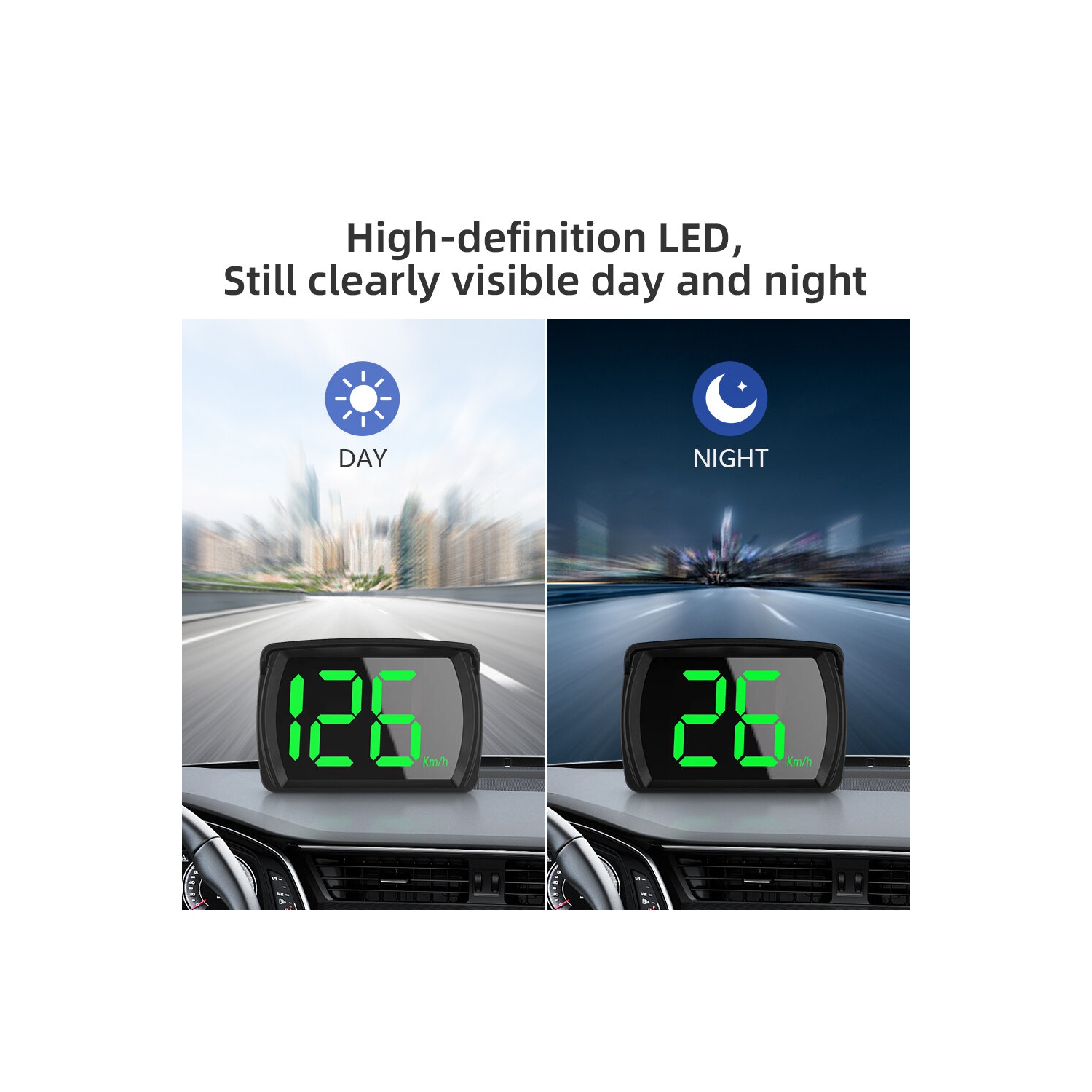 Voiture GPS HUD Compteur de vitesse numérique KMH MPH Grandes polices Lumière verte Affichage tête haute voiture HUD pour toutes les voitures