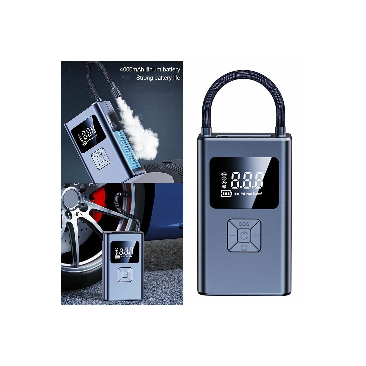 TUERBB T-AP66 Cordless Tire Inflator 4000mAh Air Pump with LED Light Power Bank for Cars, Motorcycles, Bicycles, Balls