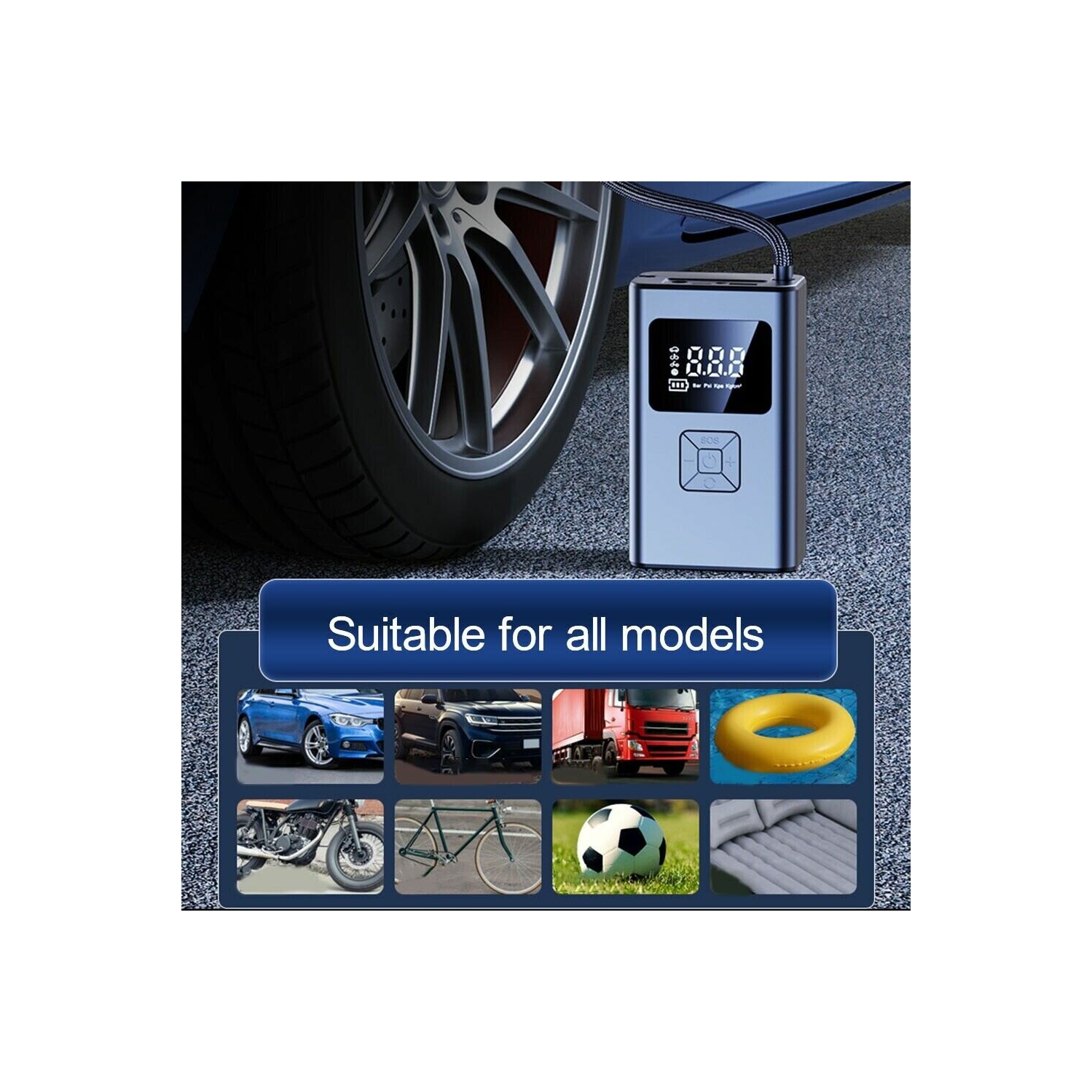 TUERBB T-AP66 Cordless Tire Inflator 4000mAh Air Pump with LED Light Power Bank for Cars, Motorcycles, Bicycles, Balls