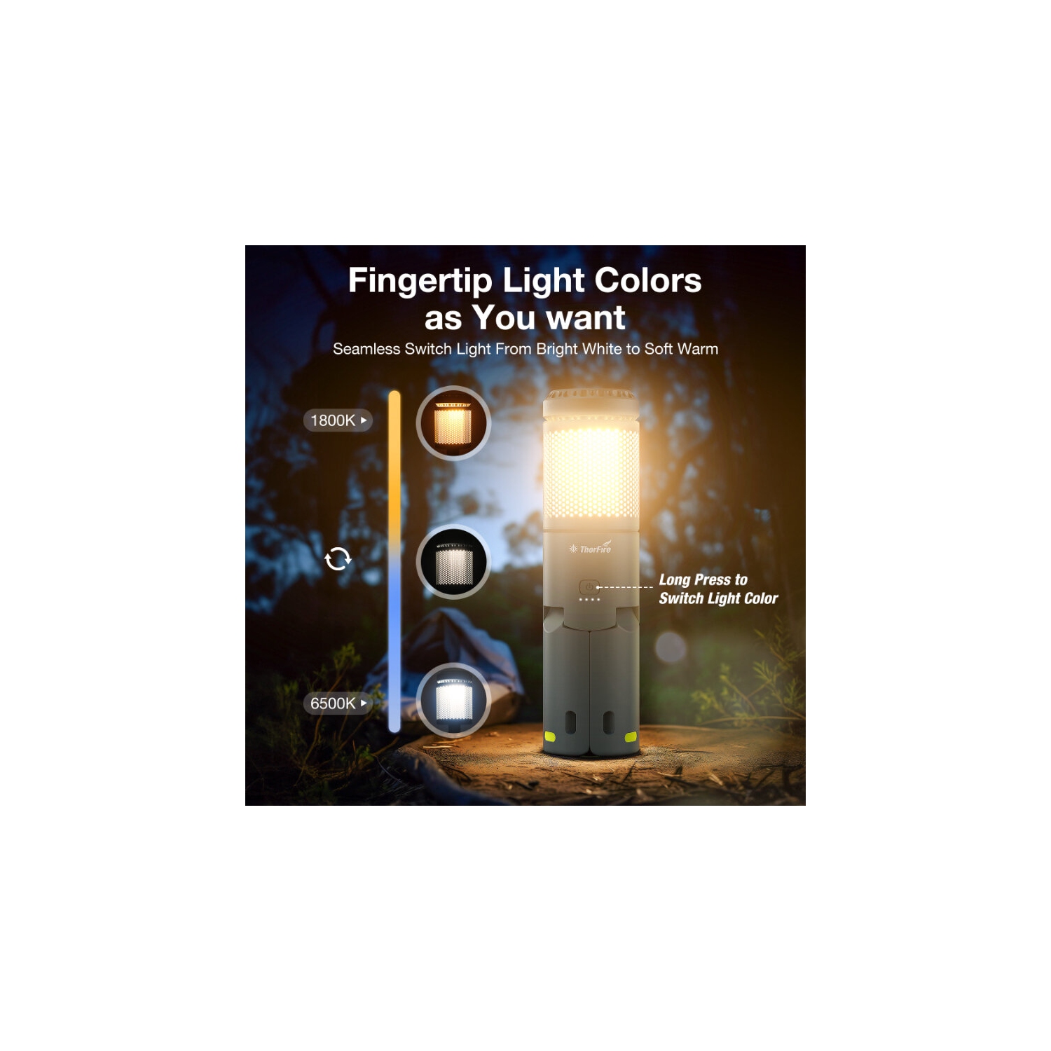 Lanterne de camping rechargeable VP-CL03 de Thorfire, trépied de lampe portatif, gradateur à 3 couleurs, lanterne extensible et étanche IPX7 avec