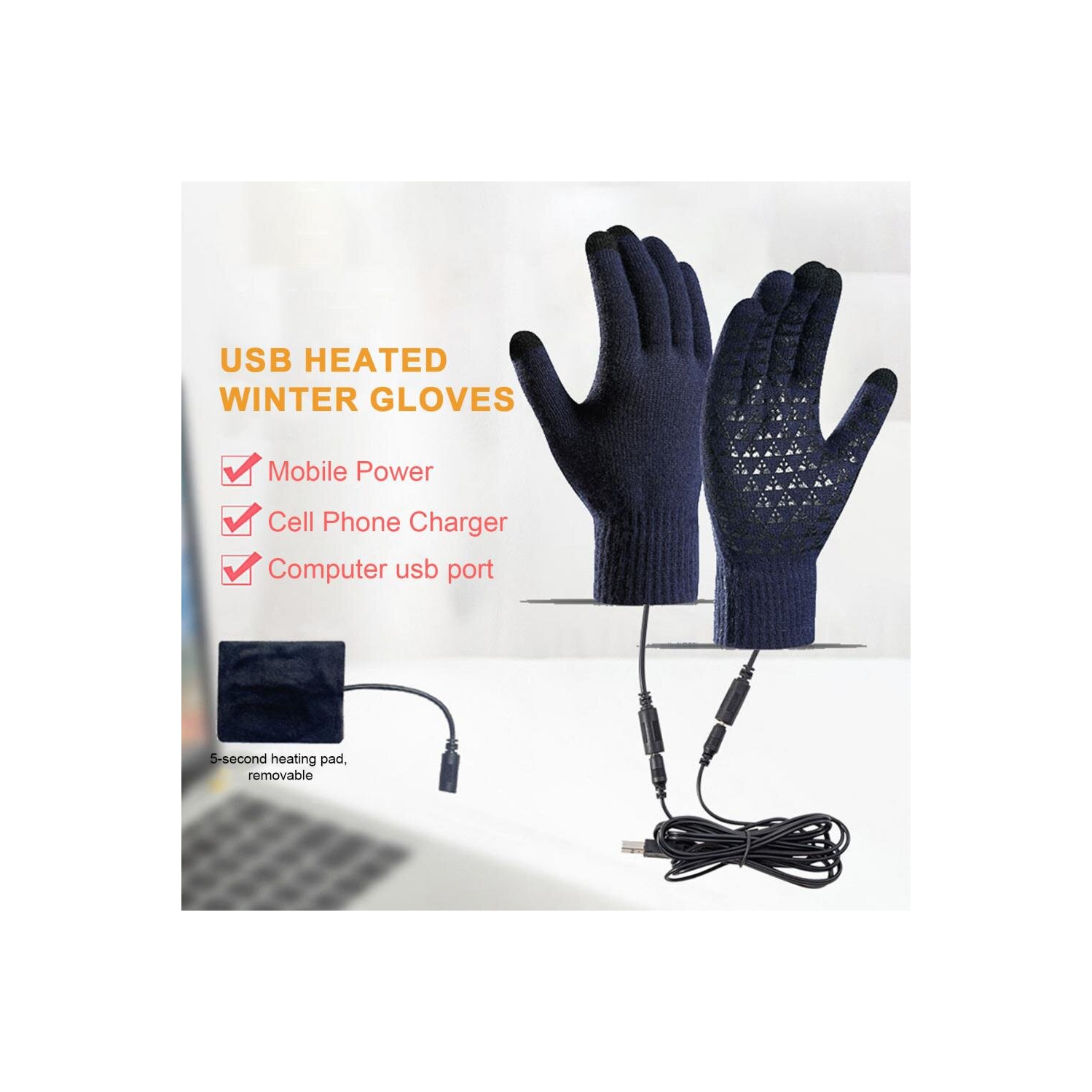 TENGOO hiver Gants chauffants électriques USB Gants chauffants électriques rechargeables Gants chauds pour hommes Motocyclette Vélo Snowboard