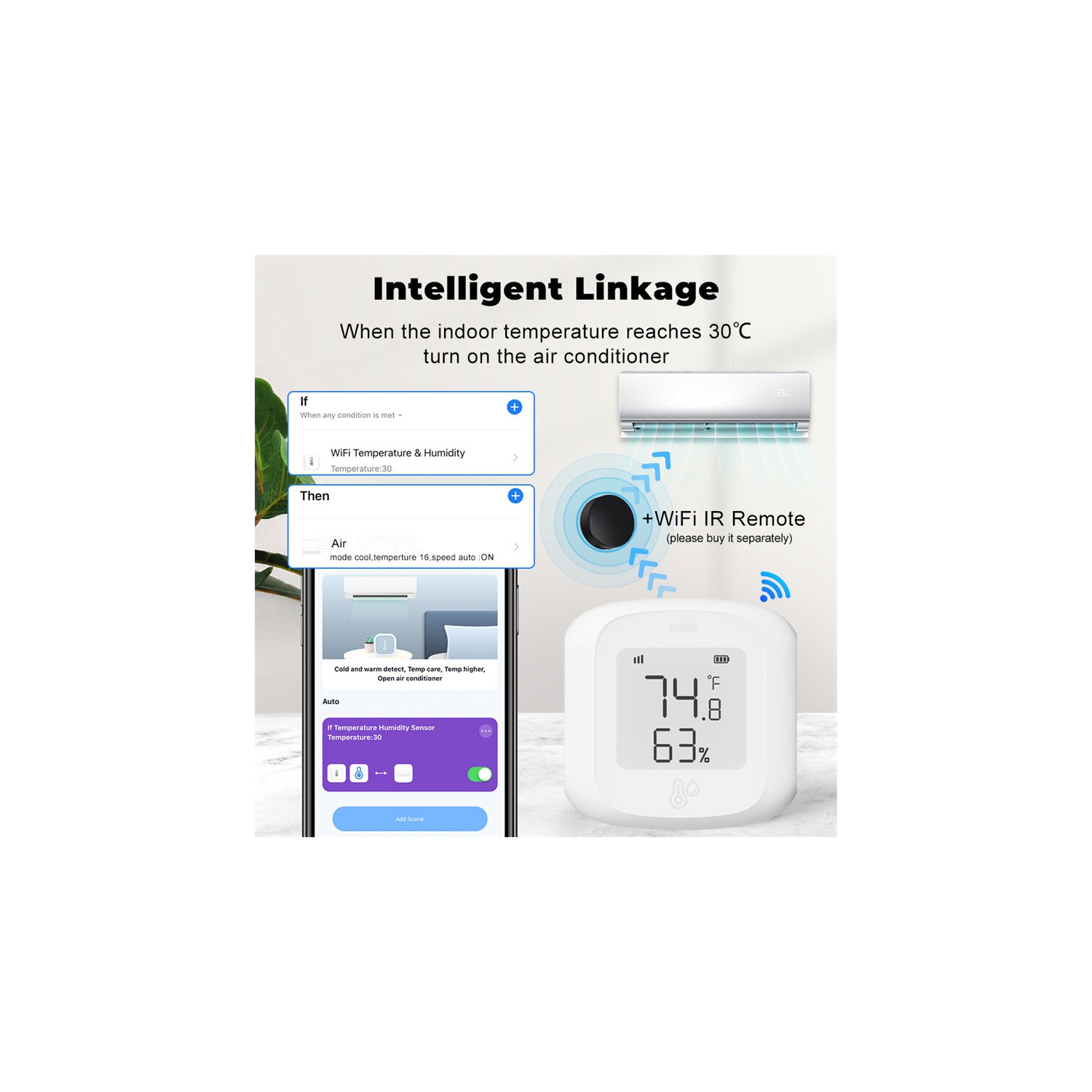 Tuya Smart WiFi Zigbe Temperature Humidity Sensor Indoor Hygrometer Thermometer Detector with LCD Display Remote Control Support Alexa Google Home