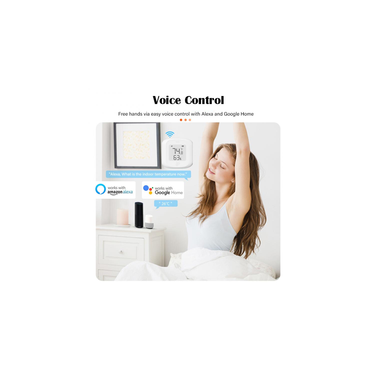 Tuya Capteur de température et d'humidité Wi-Fi intelligent Tuya Détecteur d'hygromètre intérieur avec écran LCD Télécommande Support Alexa Google