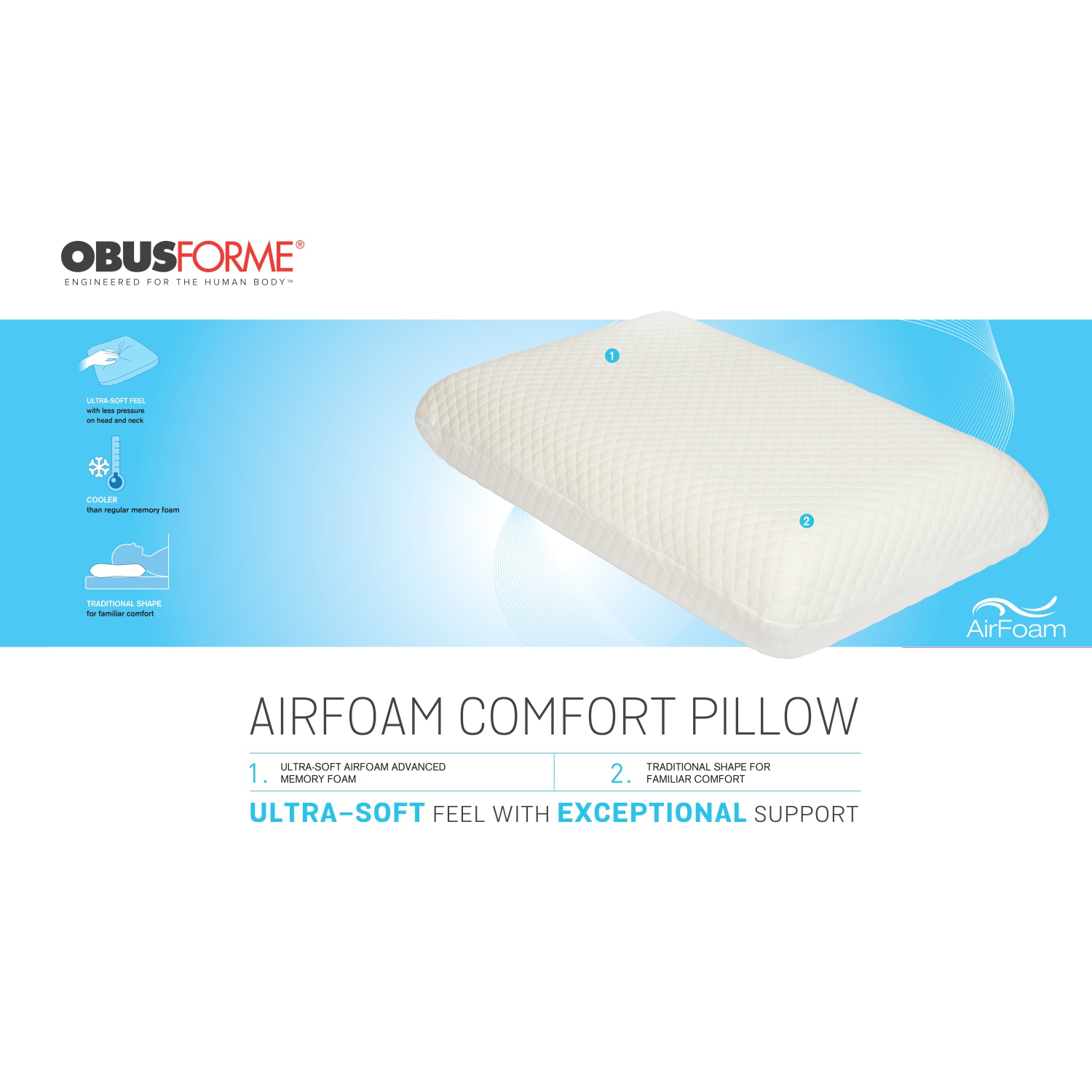Oreiller en mousse à mémoire Airfoam Comfort d'Obusforme