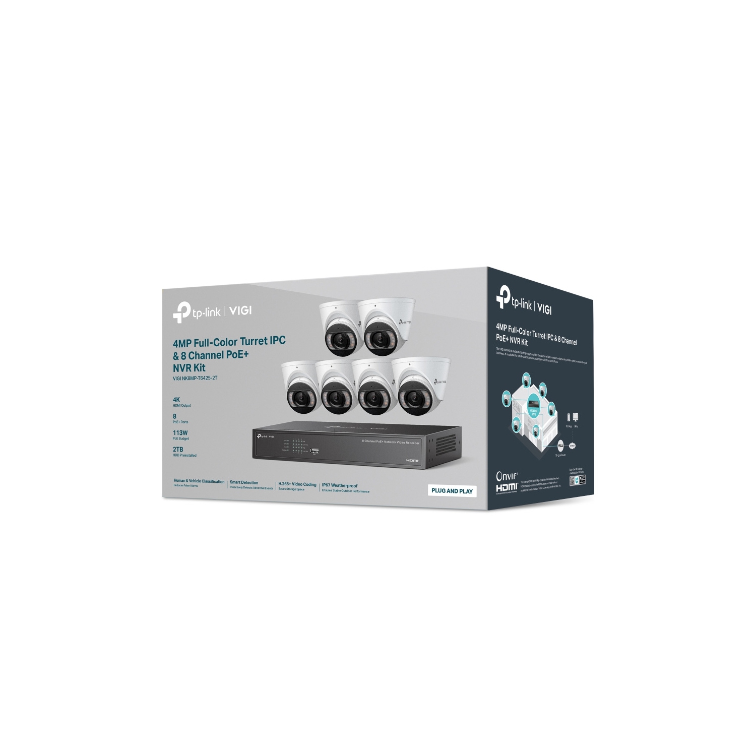 TP-Link VIGI NK8MP-T6425-2T 4MP Full-Color Turret IPC & 8 Channel PoE+ NVR KIT