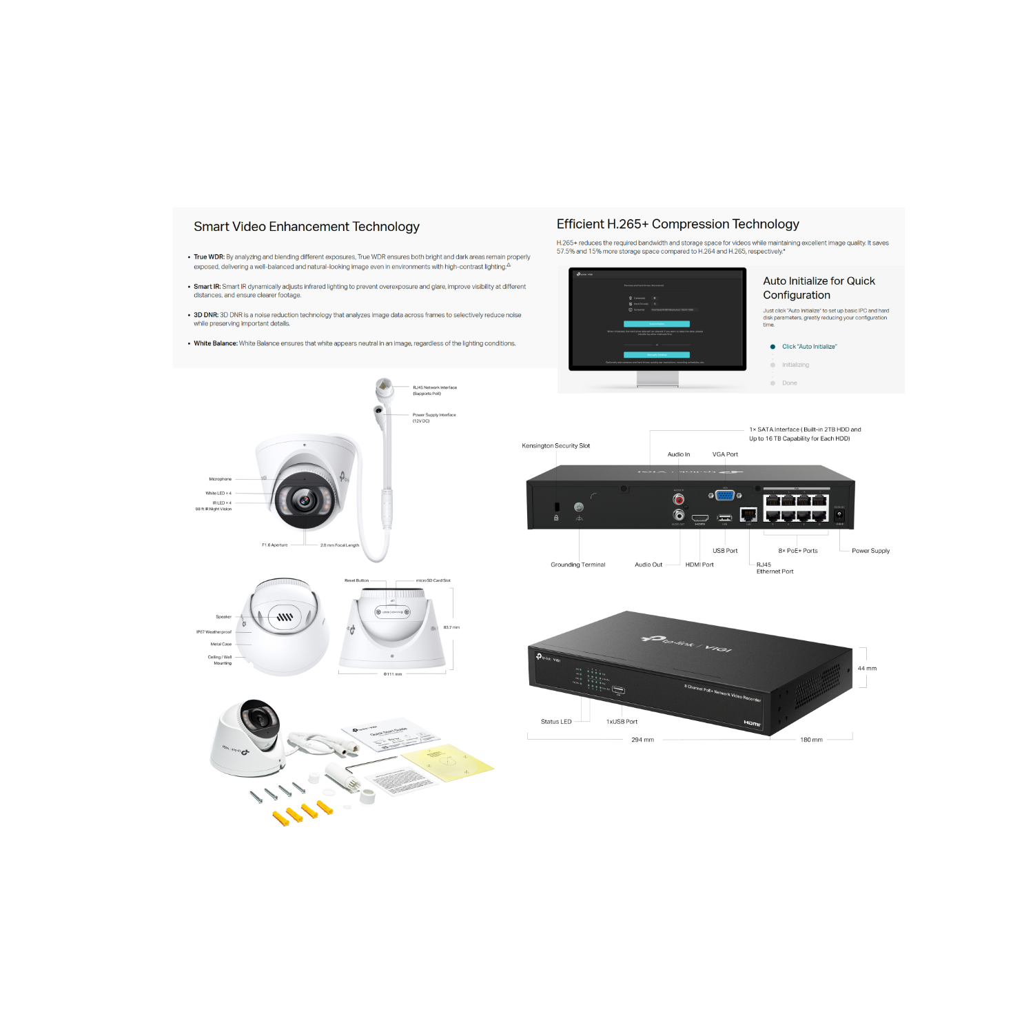 TP-Link VIGI NK8MP-T6425-2T 4MP Full-Color Turret IPC & 8 Channel PoE+ NVR KIT
