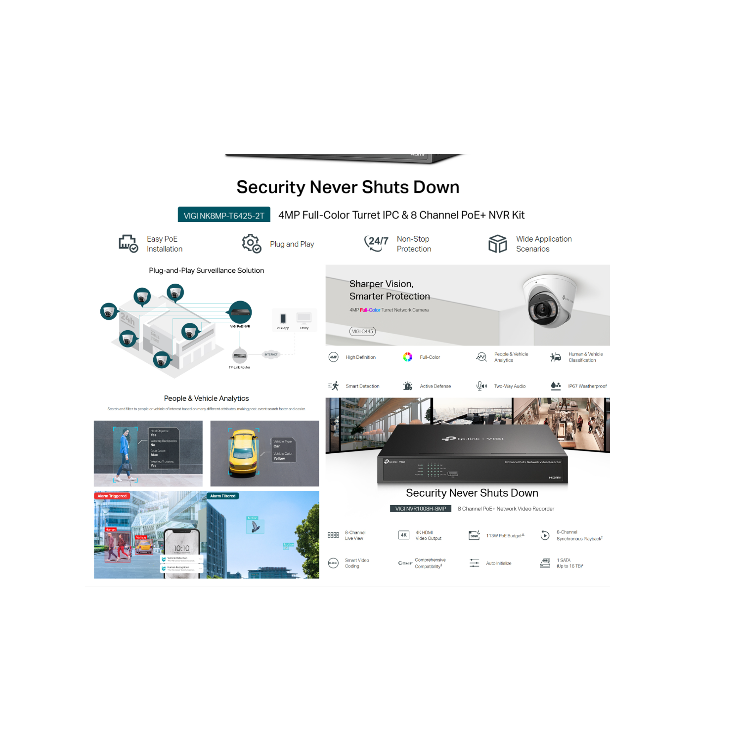 TP-Link VIGI NK8MP-T6425-2T 4MP Full-Color Turret IPC & 8 Channel PoE+ NVR KIT