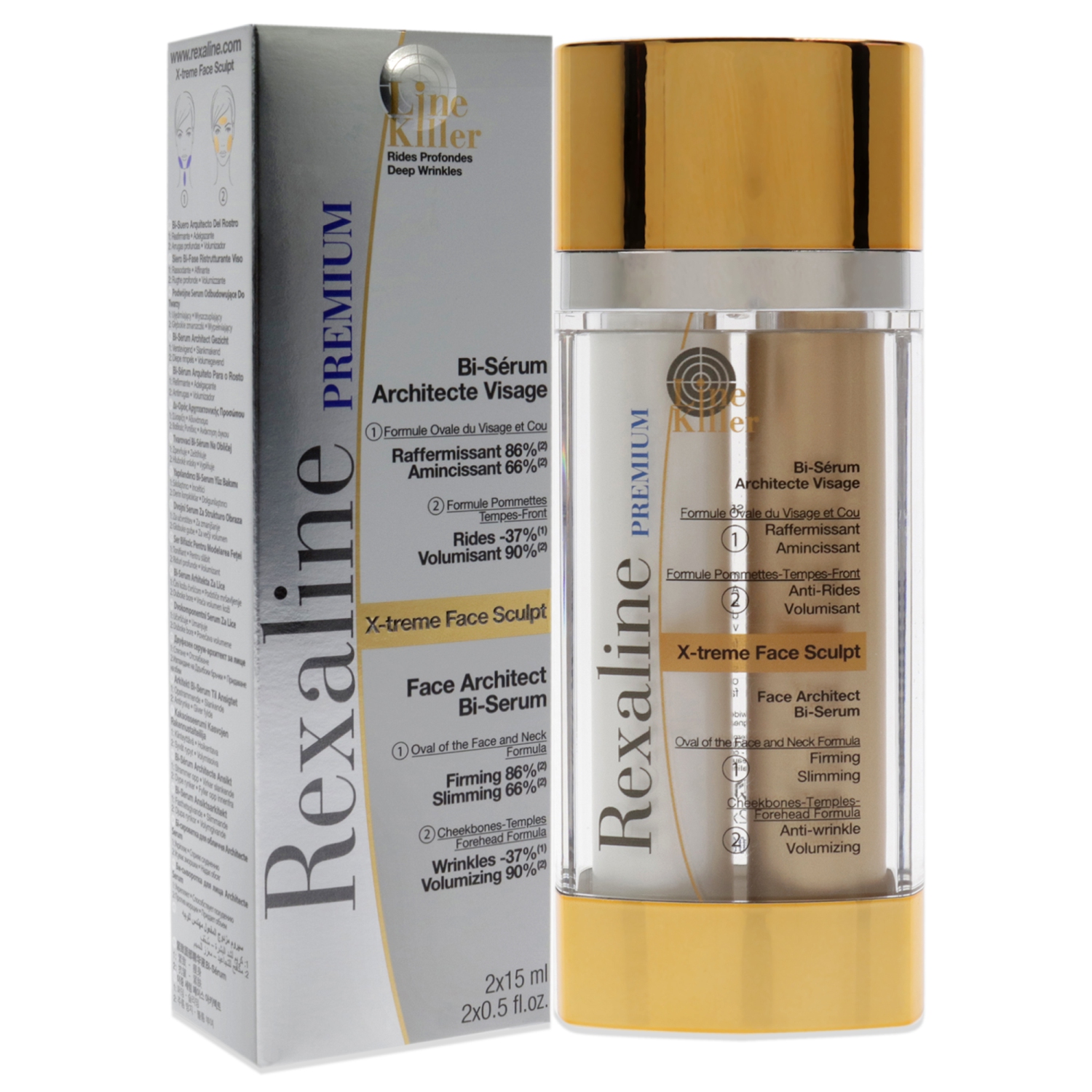 Bi-sérum architecte de contour de visage X-Treme Line Killer unisexaline pour unisexe - 2 PC 0,5&nbsp;oz amincissant, 0,5&nbsp;oz volumisant