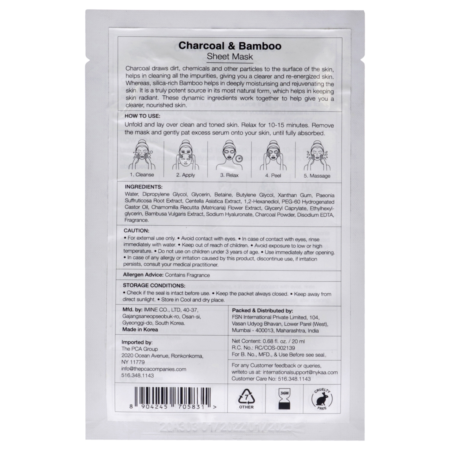 Skin Secrets Sheet Mask - Charcoal and Bamboo by Nykaa Naturals for Women - 1 Pc Mask