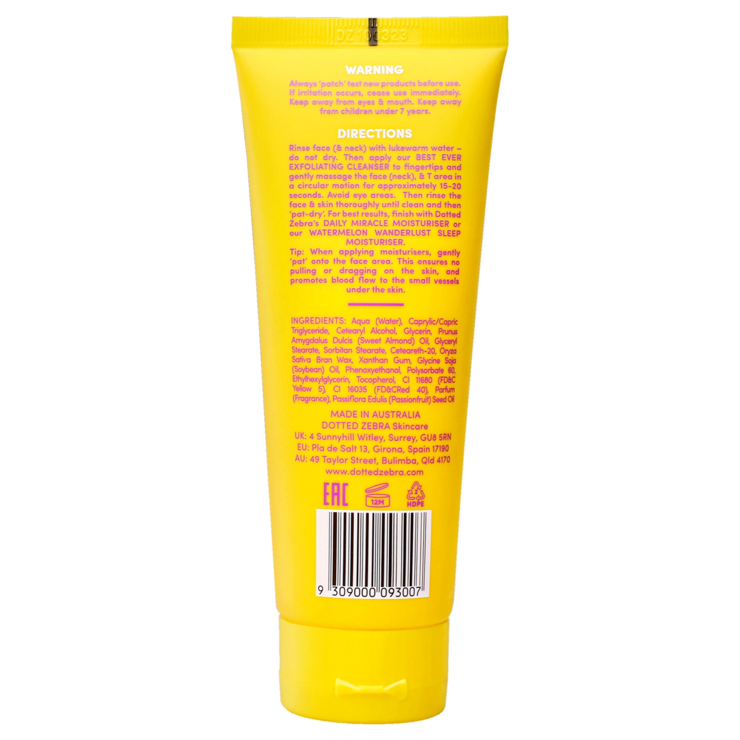 Best Ever Exfoliating Cleanser by Dotted Zebra for Women - 3.16 oz Cleanser