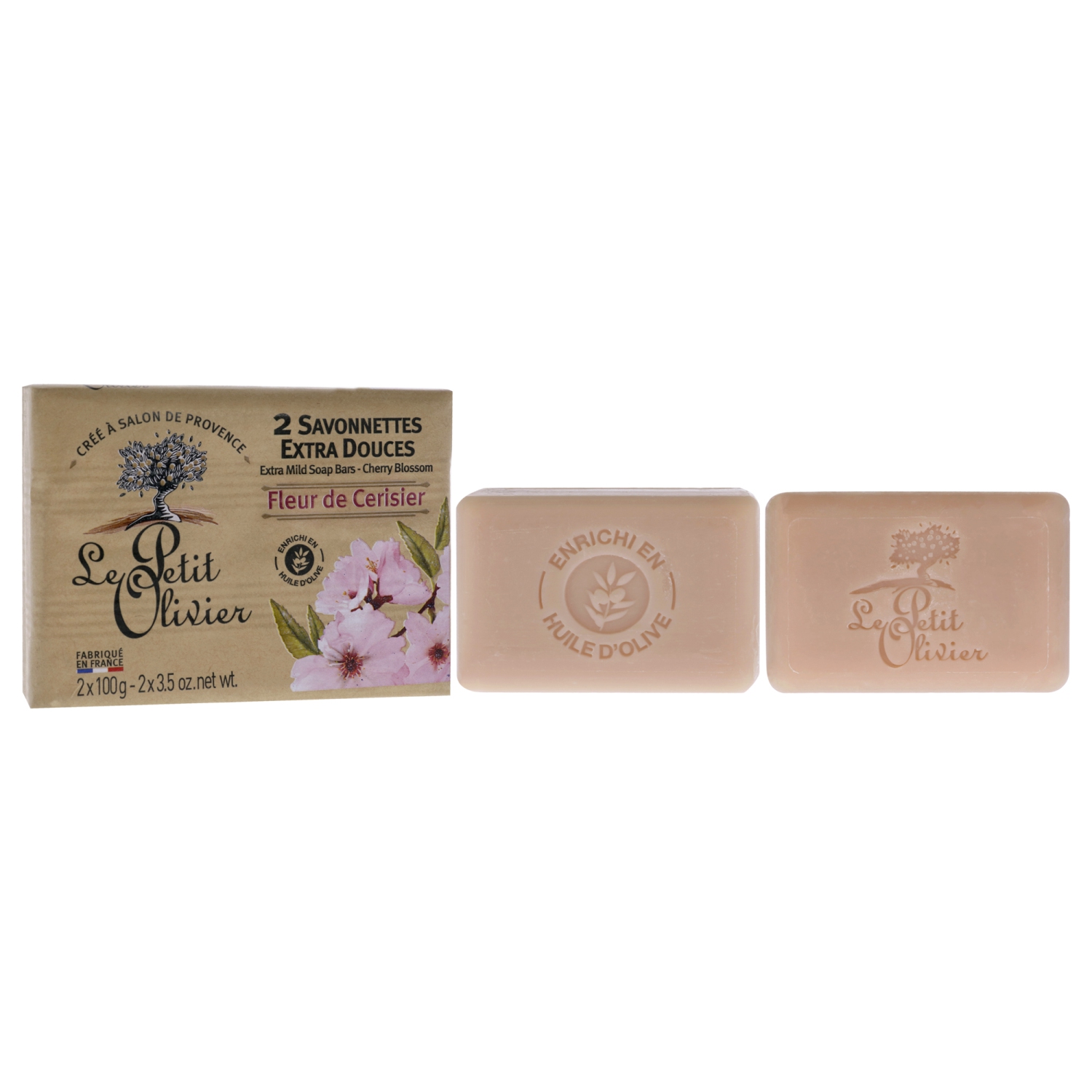 Extra Mild Soap Bars - Cherry Blossom by Le Petit Olivier for Men - 2 x 3.5 oz Soap