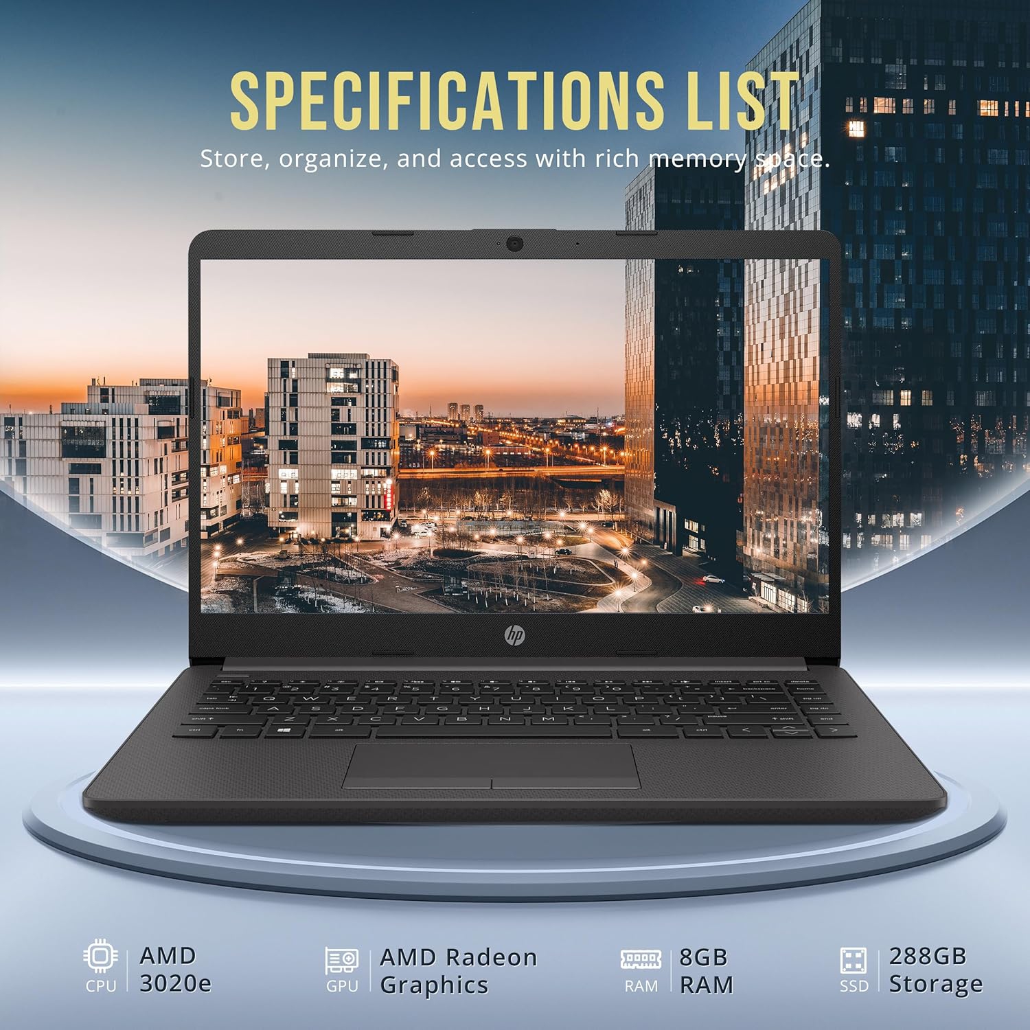 HP 245 G8 14" HD IPS Laptop, AMD 3020e Processor, 288GB Storage(128GB SSD+160GB Docking Station Set), 8GB RAM, AMD Radeon Graphics, HD Webcam,