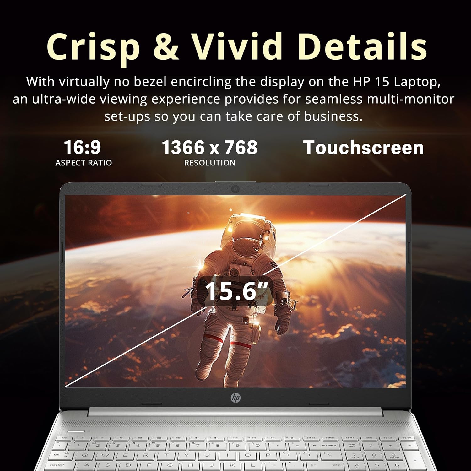 HP 15.6" HD Diagonal Touchscreen Laptop, Intel Pentium Gold 7505, 416GB Storage, 8GB RAM, Numeric Keypad, HD Camera, Wi-Fi 5, Win 11 S, Silver