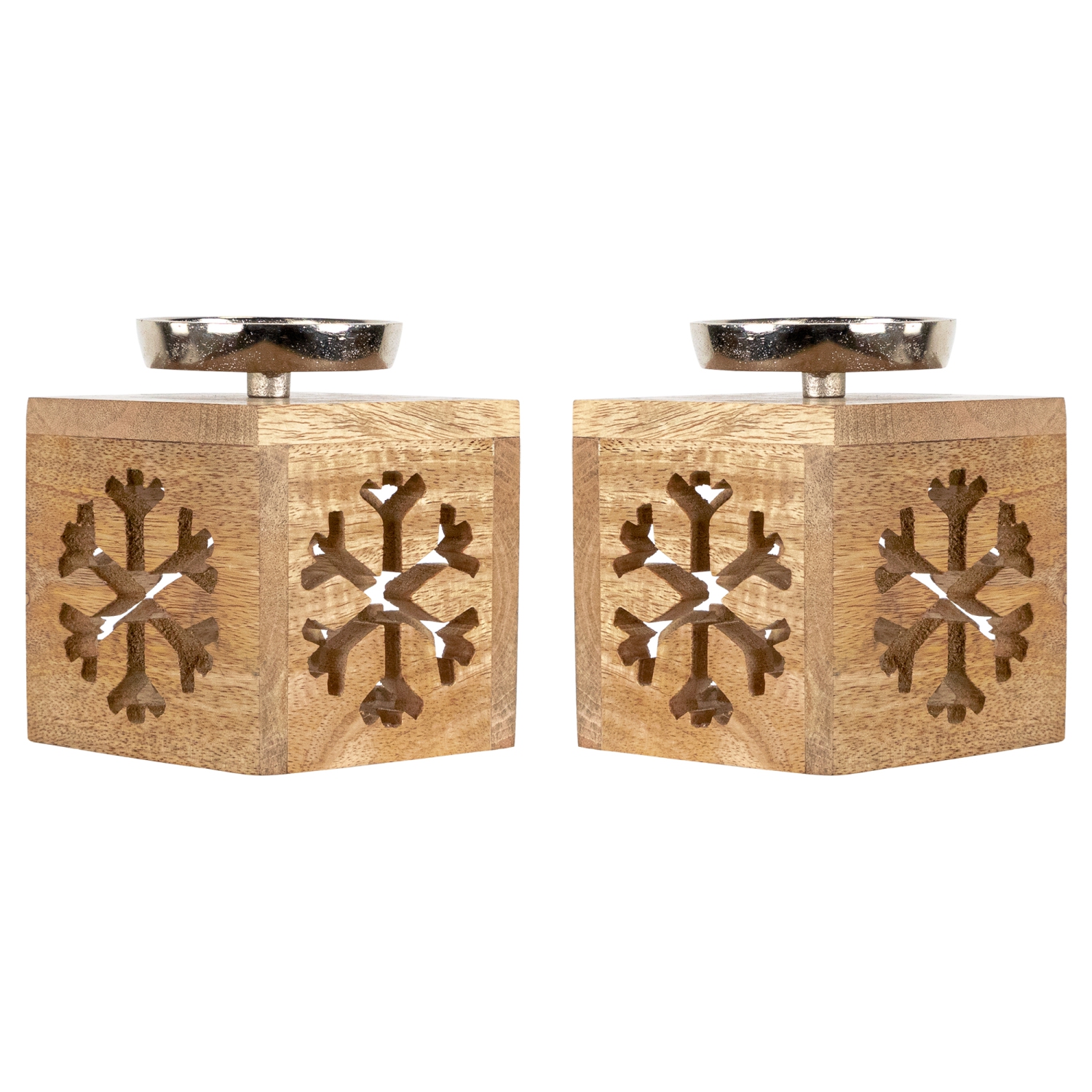 Bougies chauffe-plat de Noël en bois Snowflake Box - 4,75 po - Ensemble de 2
