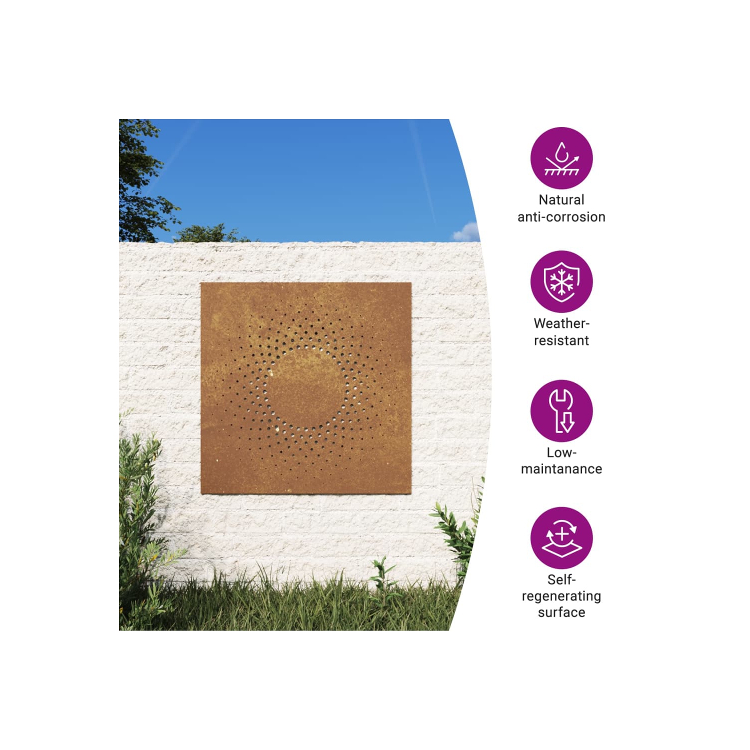 vidaXL Garden Wall Decoration 55x55 cm Corten Steel Sun Design