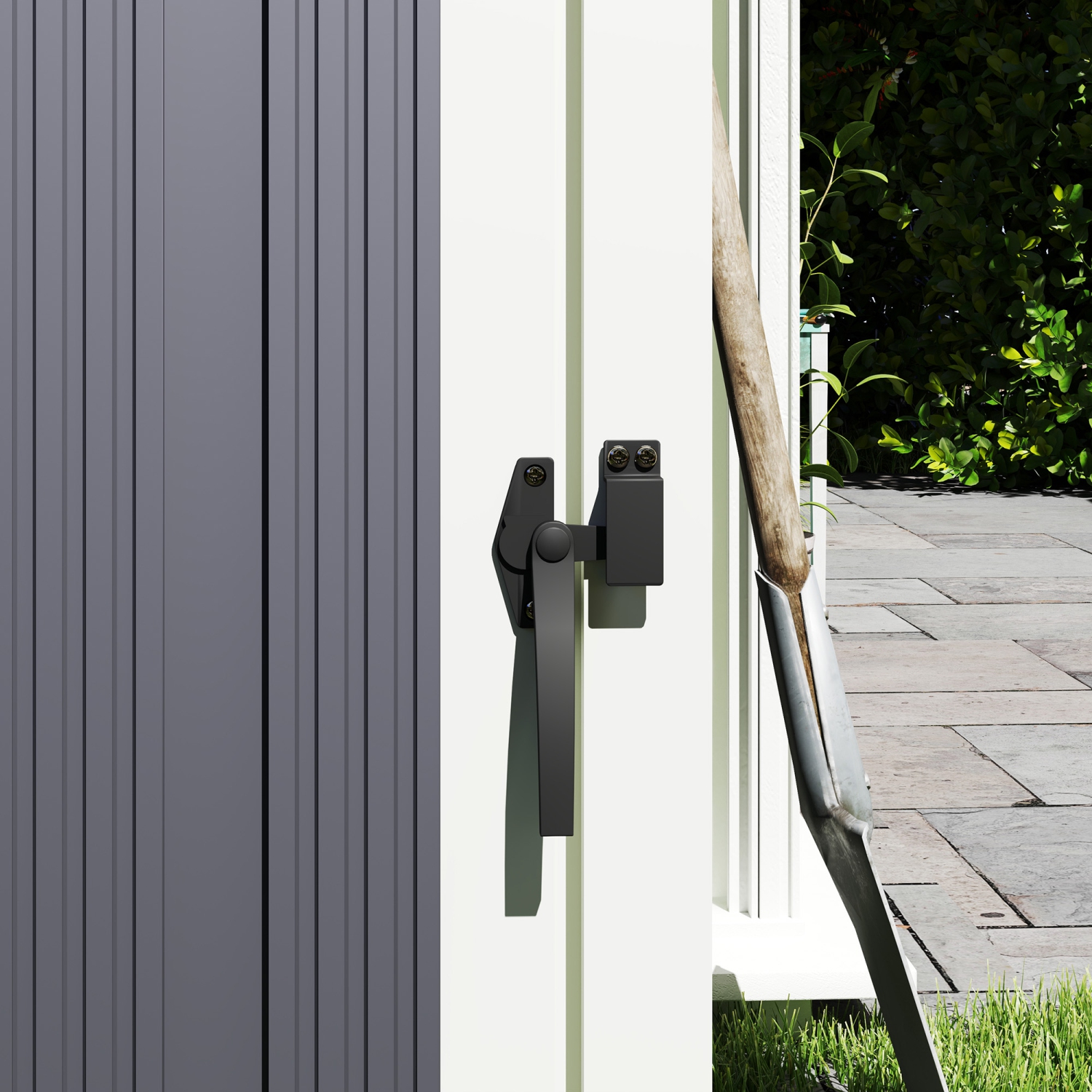 Outsunny Double Garbage Bin shed, 57.5" x 32" x 48" Outdoor Storage shed with Lockable Door and 180° Openable Lid, Galvanized Garbage Cabinet for