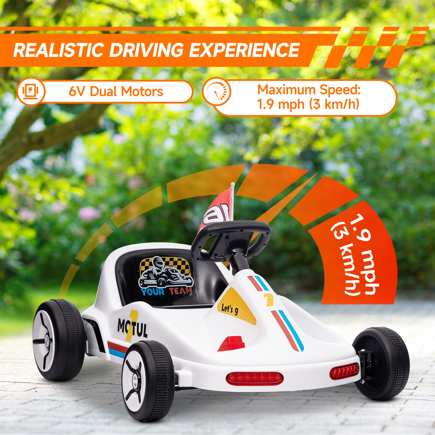 Qaba Go Kart for Kids, 6V 7AH Electric Battery Powerd Ride on Car with Music, Light, Horn, for Toddlers Boys Girs 3-5 Years, White
