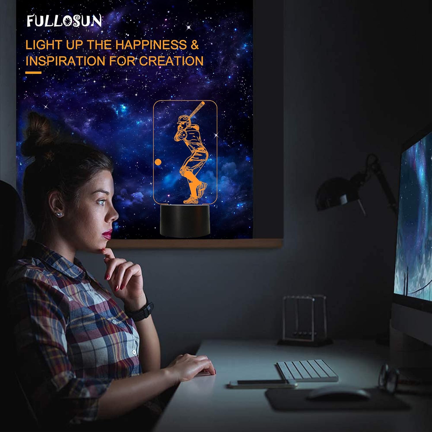 Baseball 3D Night Light, Illusion Optical Bedside Lamp with Remote Control 16 Colors Changing, LED Cool Novelty Birthday Gift for Boy Kid Outdoor