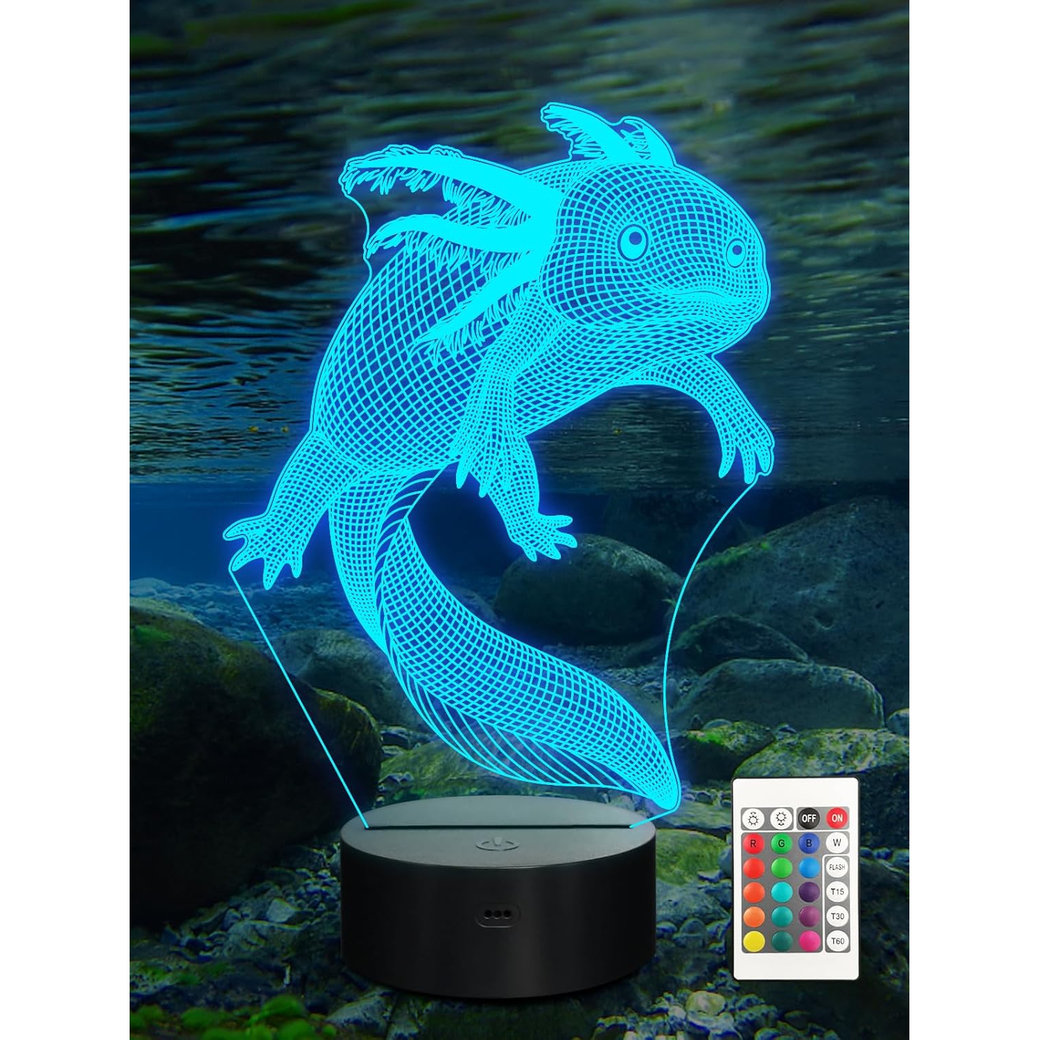 Axolotl Night Light, Mexican Salamander Fish 3D Illusion lamp for Kids, 16 Colors Changing with Remote, Kids Bedroom Decor as Xmas Holiday Birthday