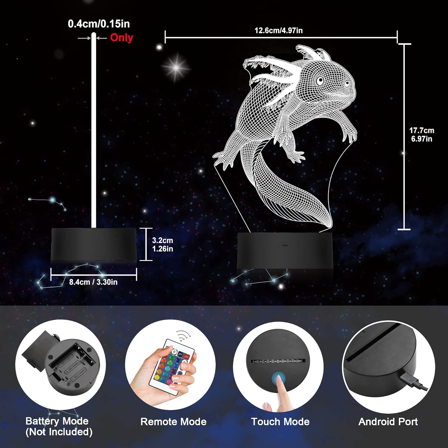 Axolotl Night Light, Mexican Salamander Fish 3D Illusion lamp for Kids, 16 Colors Changing with Remote, Kids Bedroom Decor as Xmas Holiday Birthday