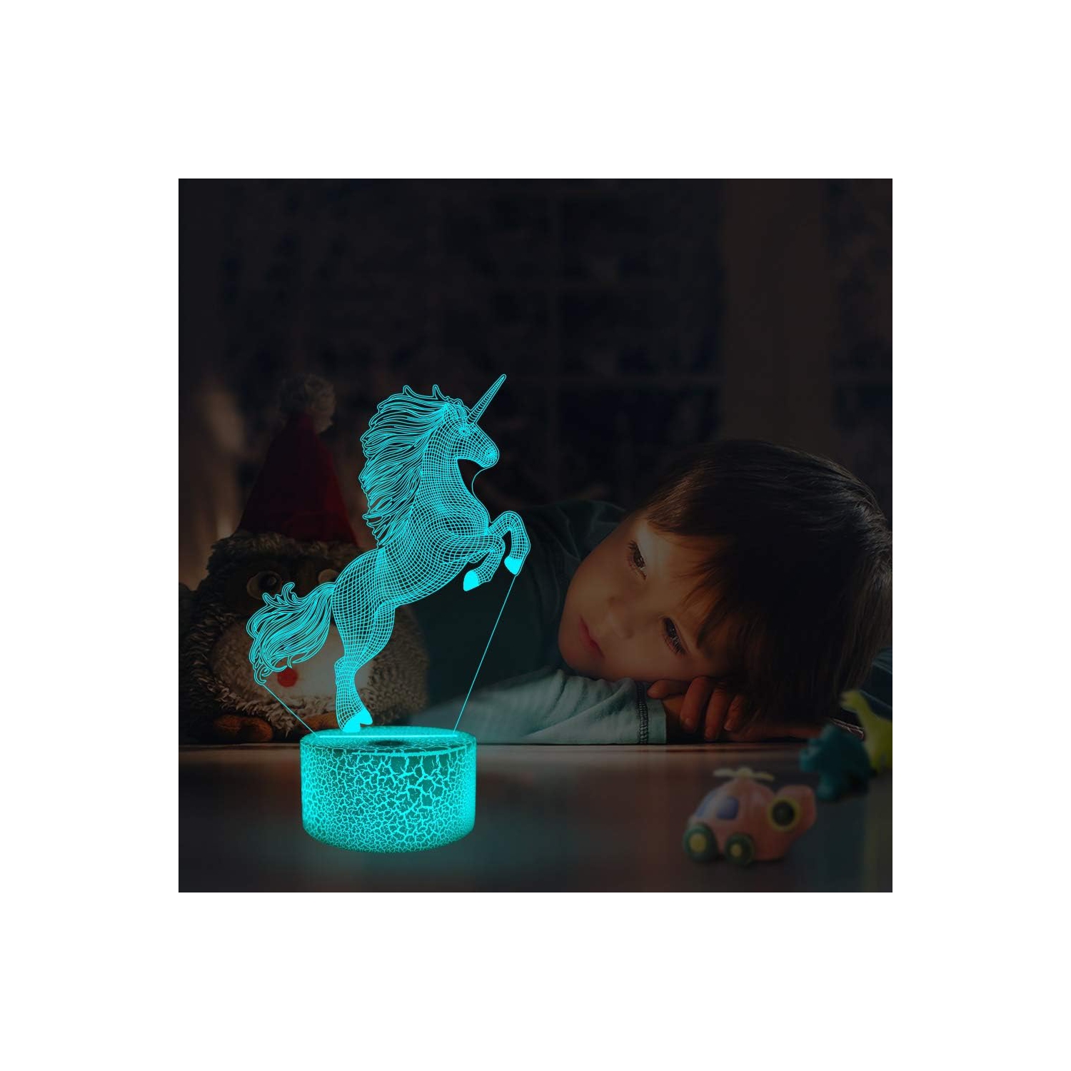 3D Unicorn Night Light Bedside Lamp - 16 Colors Changing Remote Control Hologram Illusion Light, Room Home Decor, Personalized Birthday & Xmas Gift