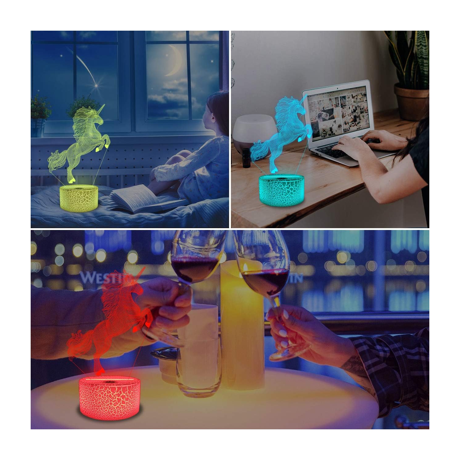 3D Unicorn Night Light Bedside Lamp - 16 Colors Changing Remote Control Hologram Illusion Light, Room Home Decor, Personalized Birthday & Xmas Gift
