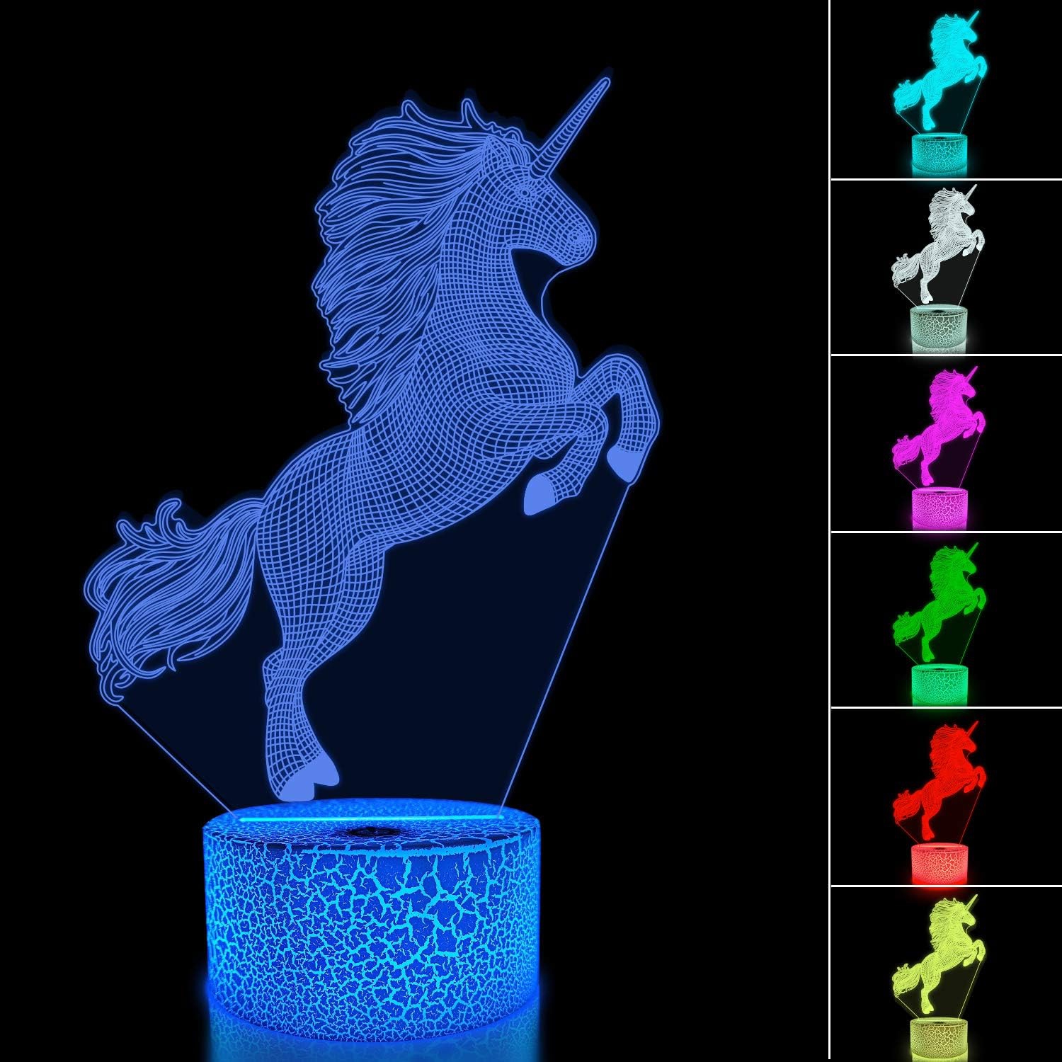 3D Unicorn Night Light Bedside Lamp - 16 Colors Changing Remote Control Hologram Illusion Light, Room Home Decor, Personalized Birthday & Xmas Gift