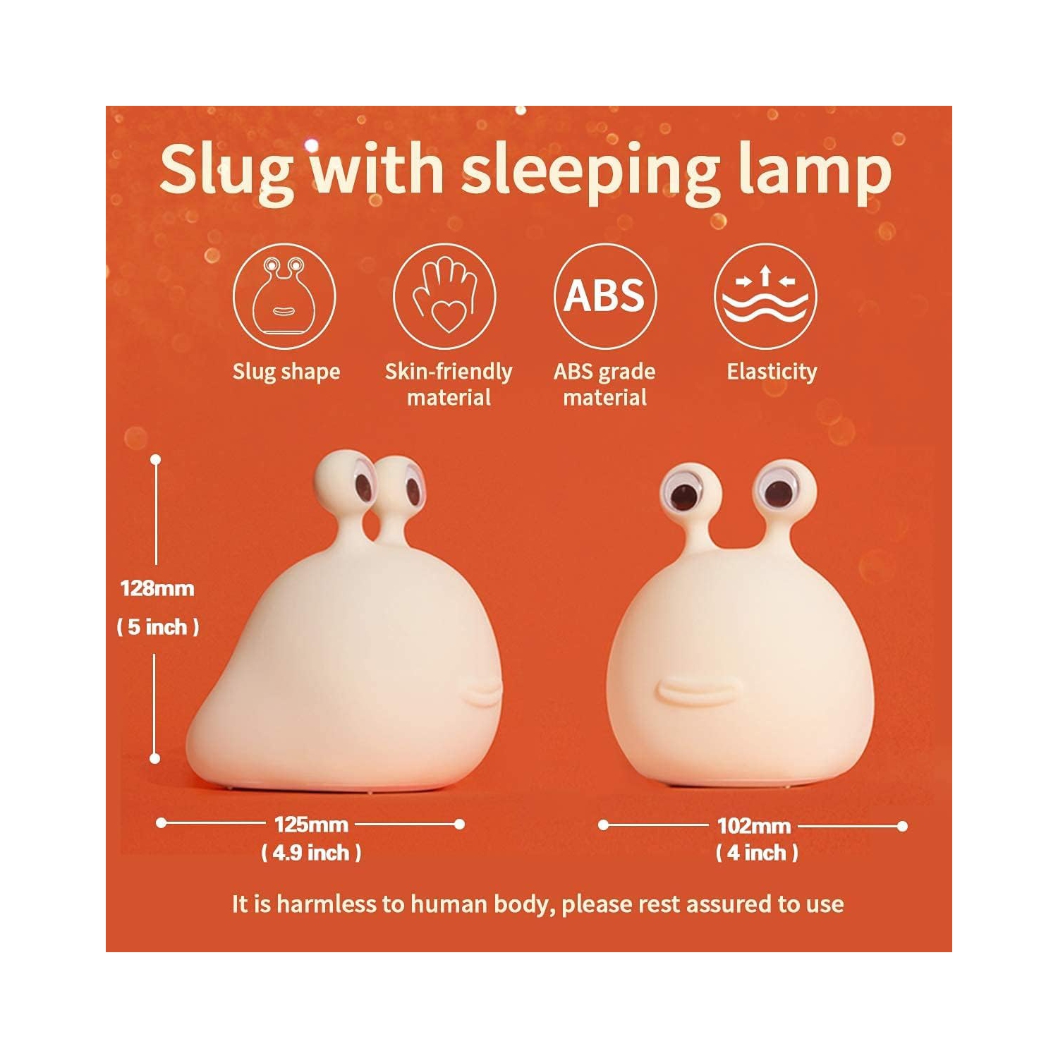 Slug Night Light, Nursery Squishy Lamp, Silicone Night Light for Breastfeeding, Cute Animal Bedside Lamp for Baby Kids Teens, Soft Nightlight with