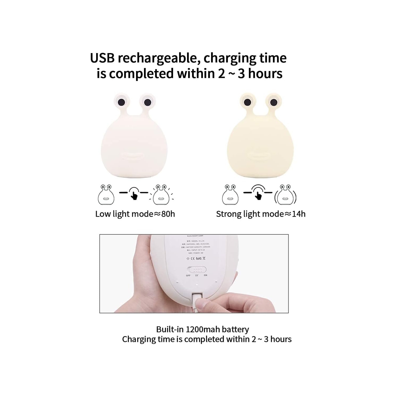 Slug Night Light, Nursery Squishy Lamp, Silicone Night Light for Breastfeeding, Cute Animal Bedside Lamp for Baby Kids Teens, Soft Nightlight with