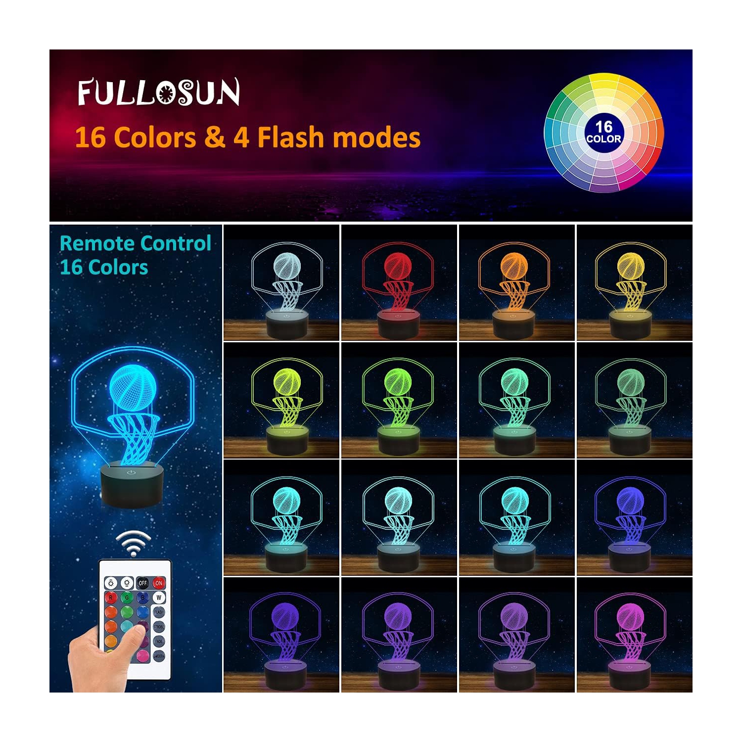 Veilleuse de basket-ball de 3D avec minuterie, anneau d'illusion de panneau pour chambre d'enfant Meilleurs cadeaux de Noël pour garçons amies avec