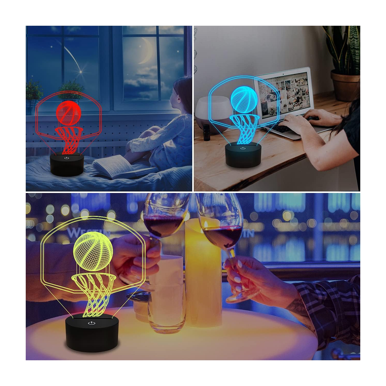 Veilleuse de basket-ball de 3D avec minuterie, anneau d'illusion de panneau pour chambre d'enfant Meilleurs cadeaux de Noël pour garçons amies avec