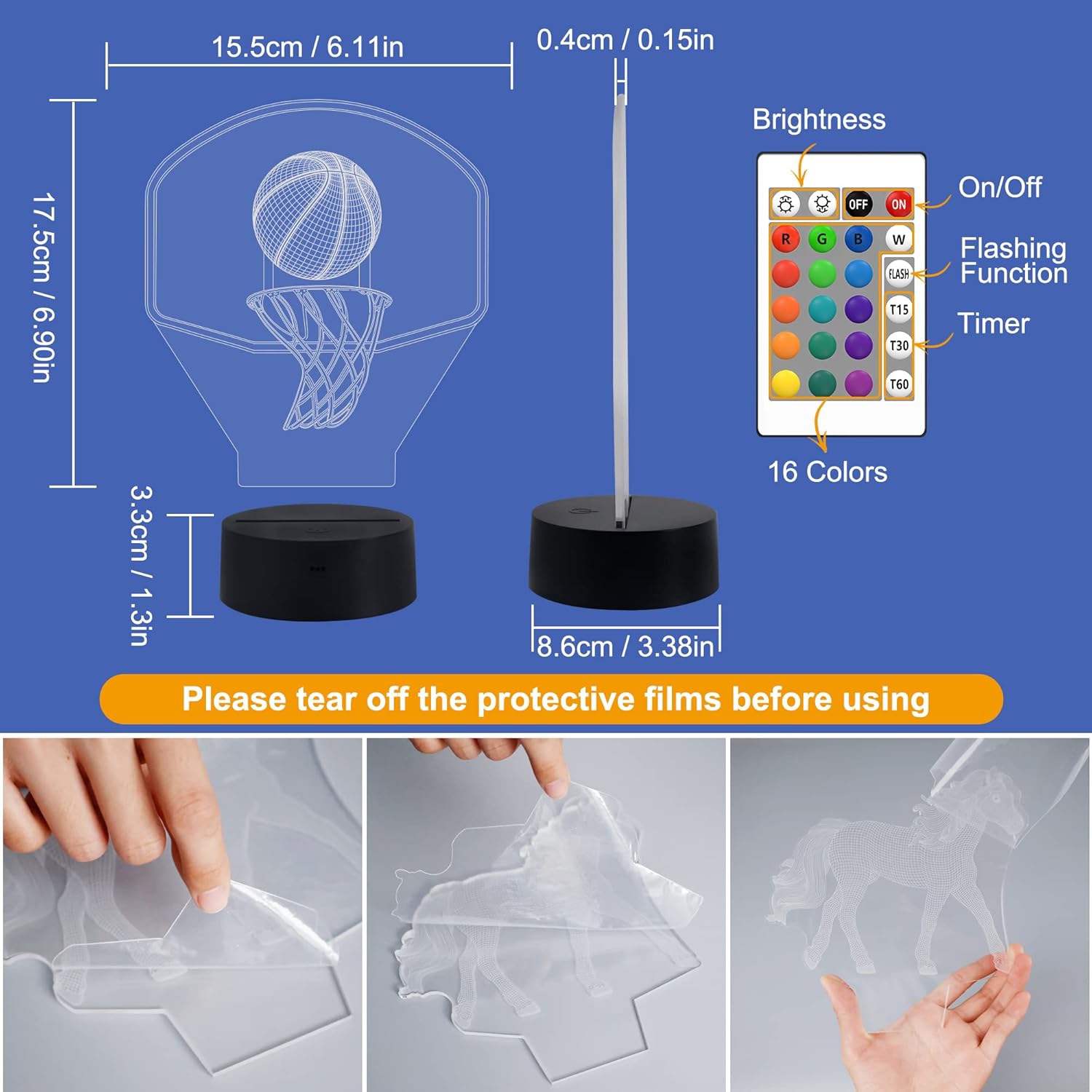 Veilleuse de basket-ball de 3D avec minuterie, anneau d'illusion de panneau pour chambre d'enfant Meilleurs cadeaux de Noël pour garçons amies avec