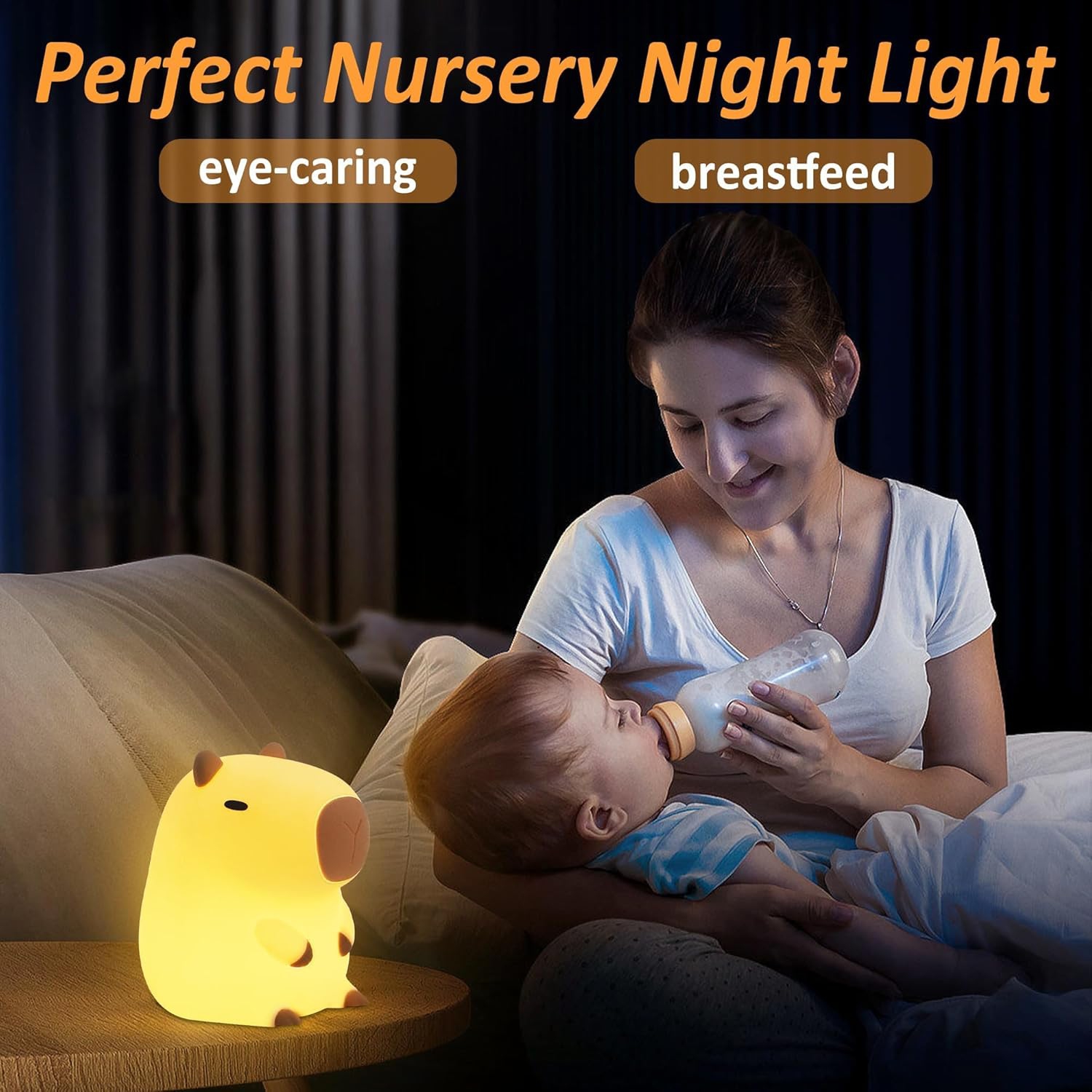 Capybara Night Light, Cute Animal Soft Silicone LED Touch Lamp with Dimmable and Timer, Portable Rechargeable Toddler Bedroom Bedside Table Decor,