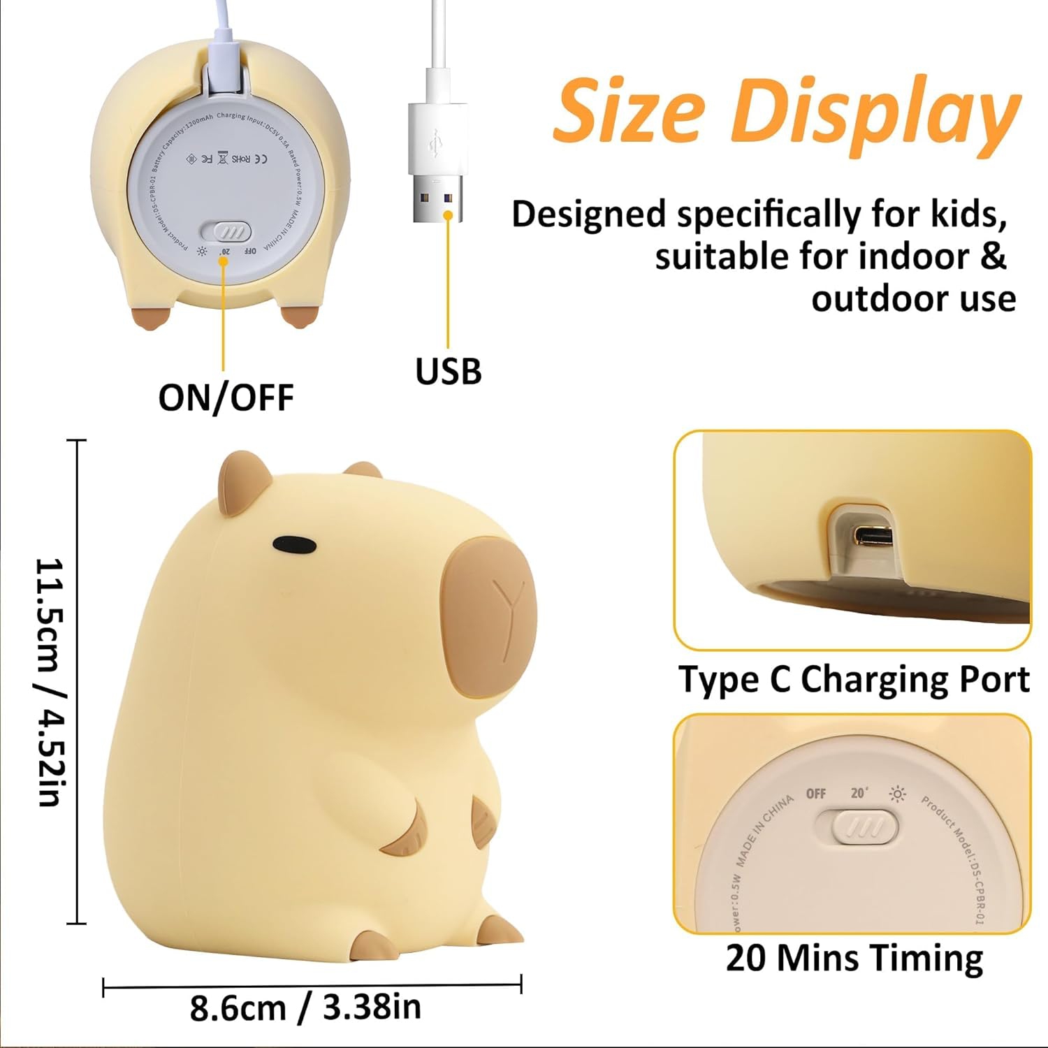 Capybara Night Light, Cute Animal Soft Silicone LED Touch Lamp with Dimmable and Timer, Portable Rechargeable Toddler Bedroom Bedside Table Decor,