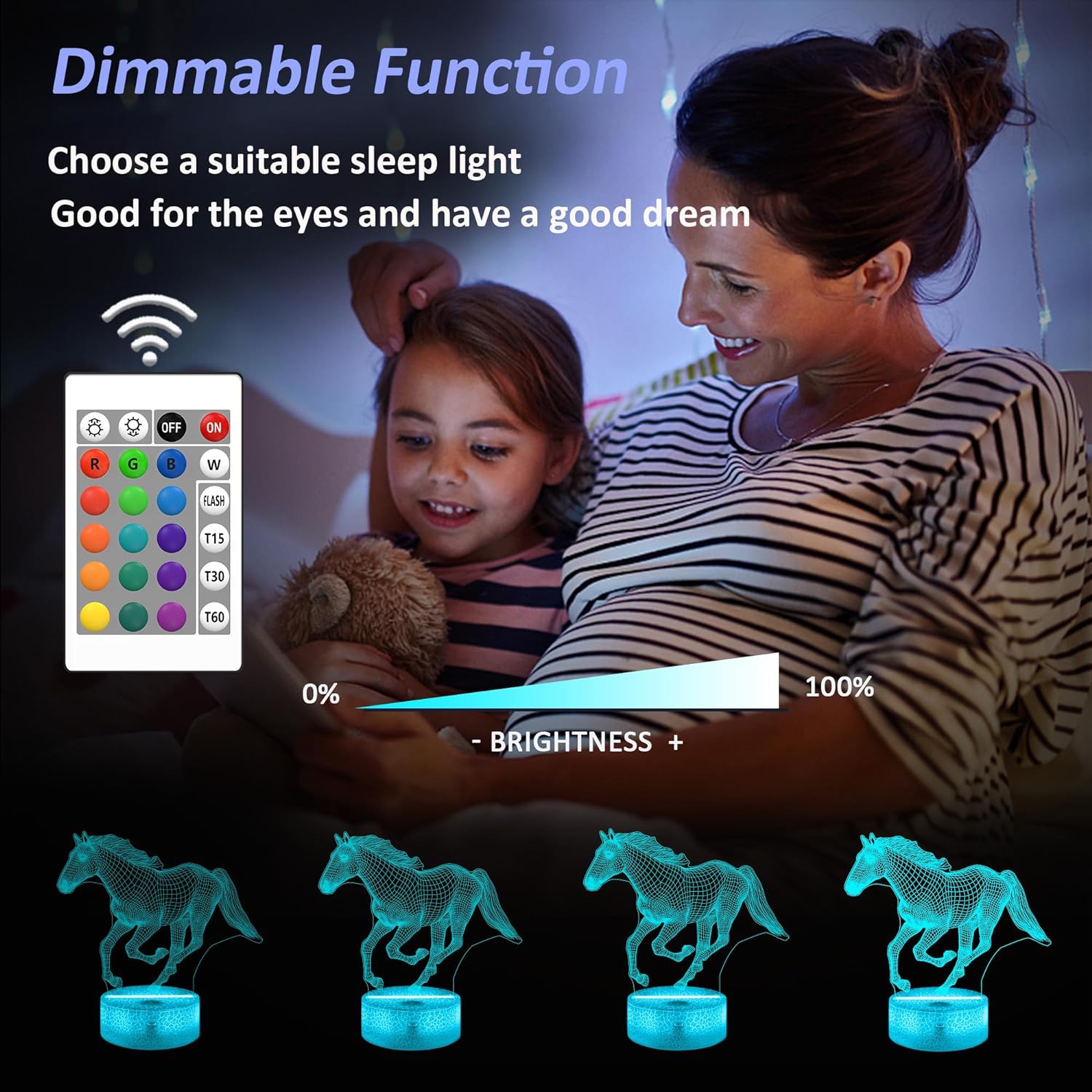 Horse Gifts for Girls, 3D Illusion Lamp, 3D Horse Night Light with 16 Colors Remote and Touch Control, Horses Decor for Kids Room, Girls Birthday