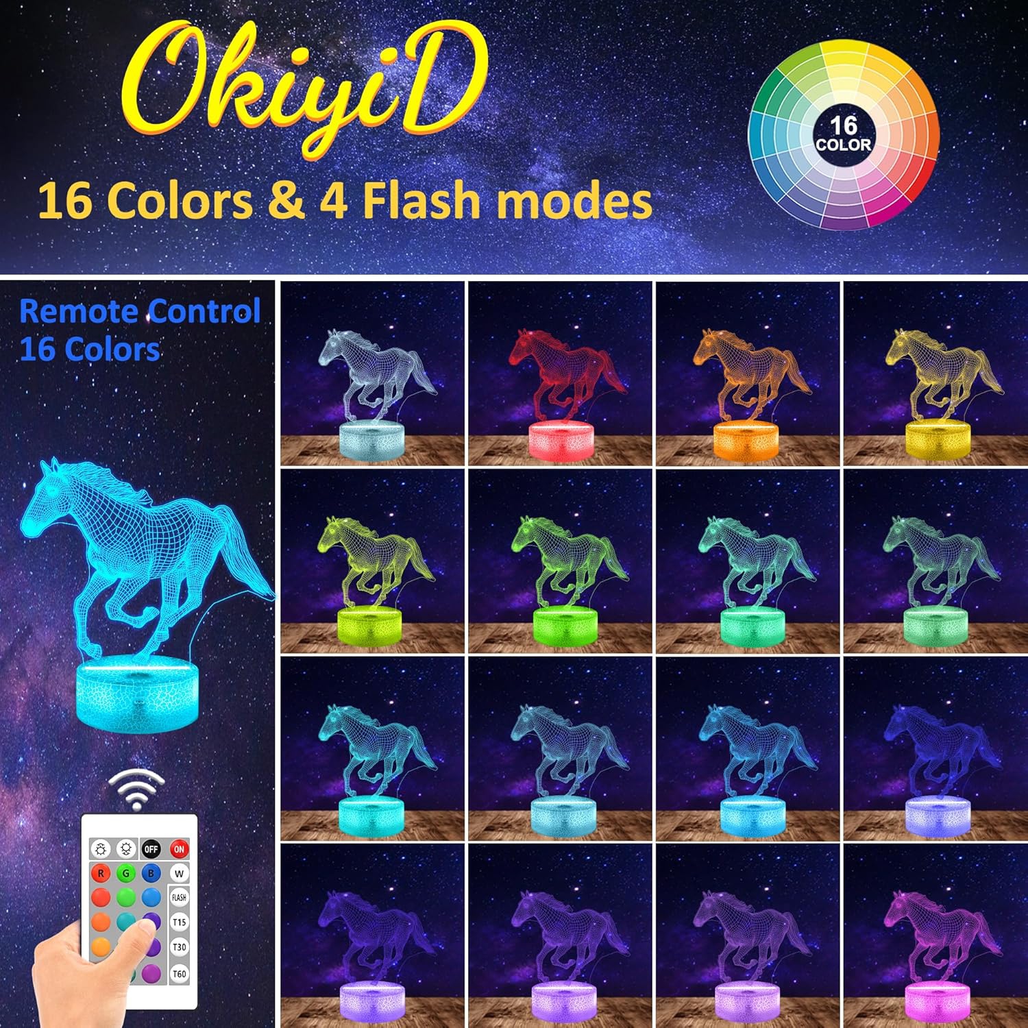 Horse Gifts for Girls, 3D Illusion Lamp, 3D Horse Night Light with 16 Colors Remote and Touch Control, Horses Decor for Kids Room, Girls Birthday