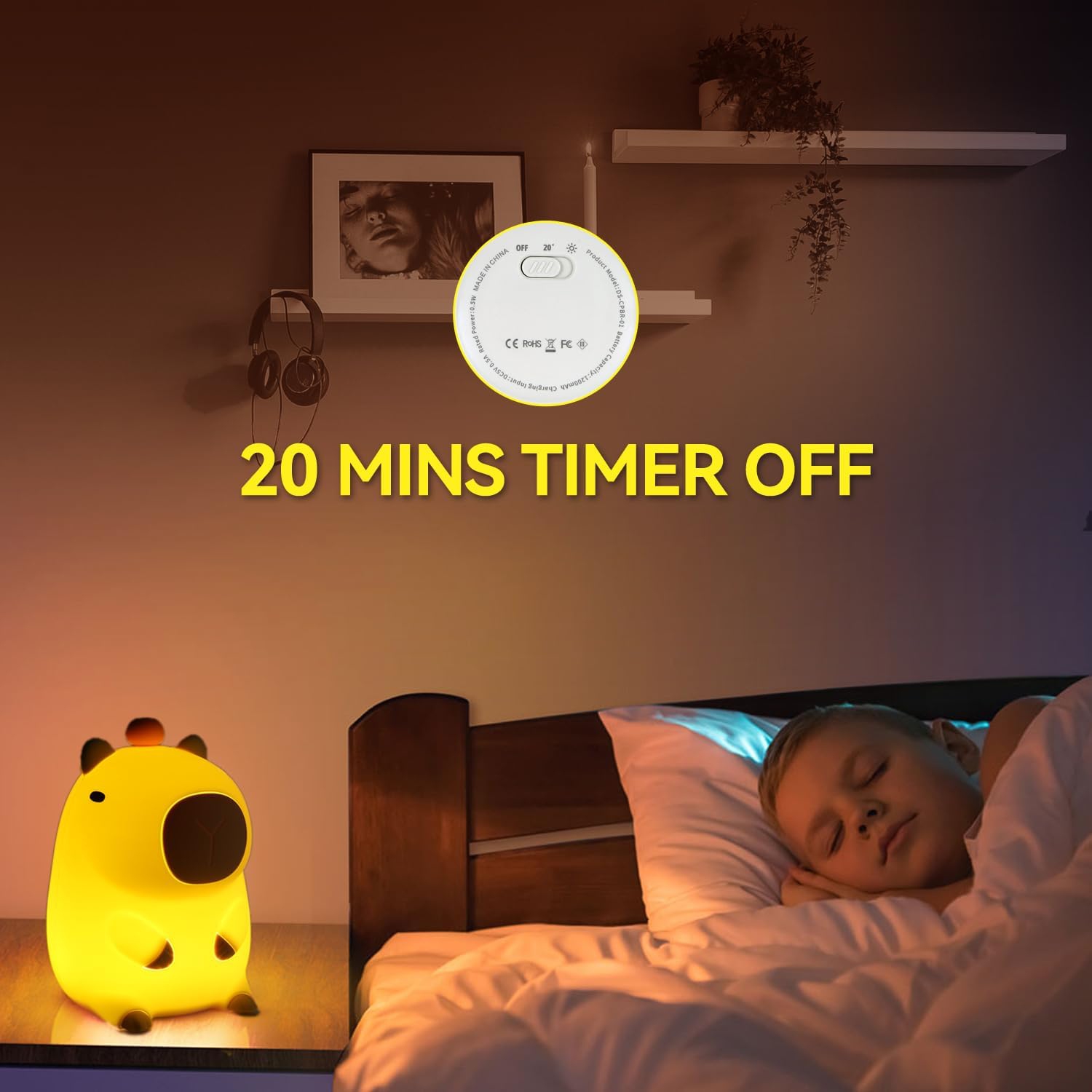 Veilleuse, lumières de nuit USB en capybara avec 2 niveaux de luminosité, lampes à intensité réglable en silicone à toucher pour enfants et bébé pour