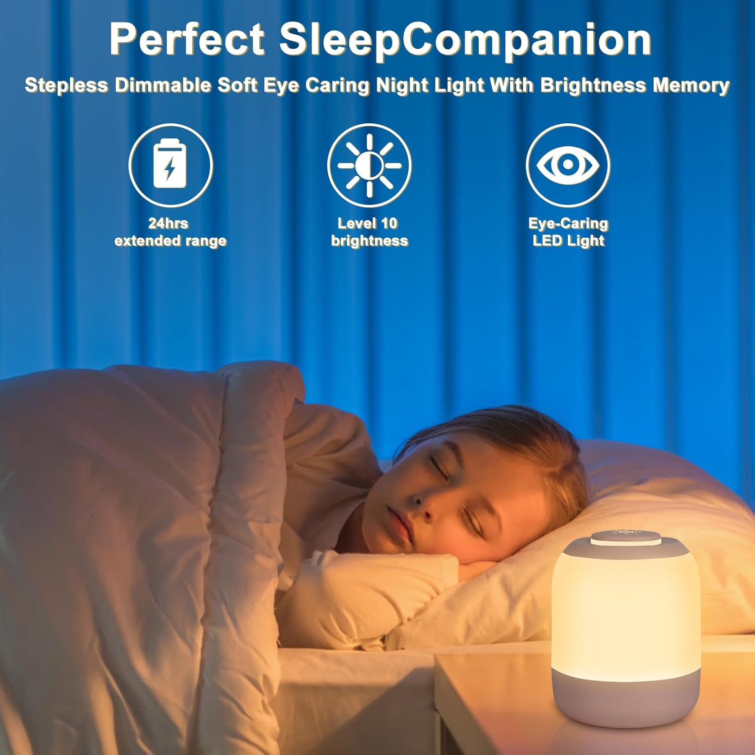Baby Night Light for Kids, LED Touch Lamp, Stepless Dimming Nursery Lamp with 3 Colors, Breastfeeding, Diaper Change, Sleep Aid, USB Rechargeable