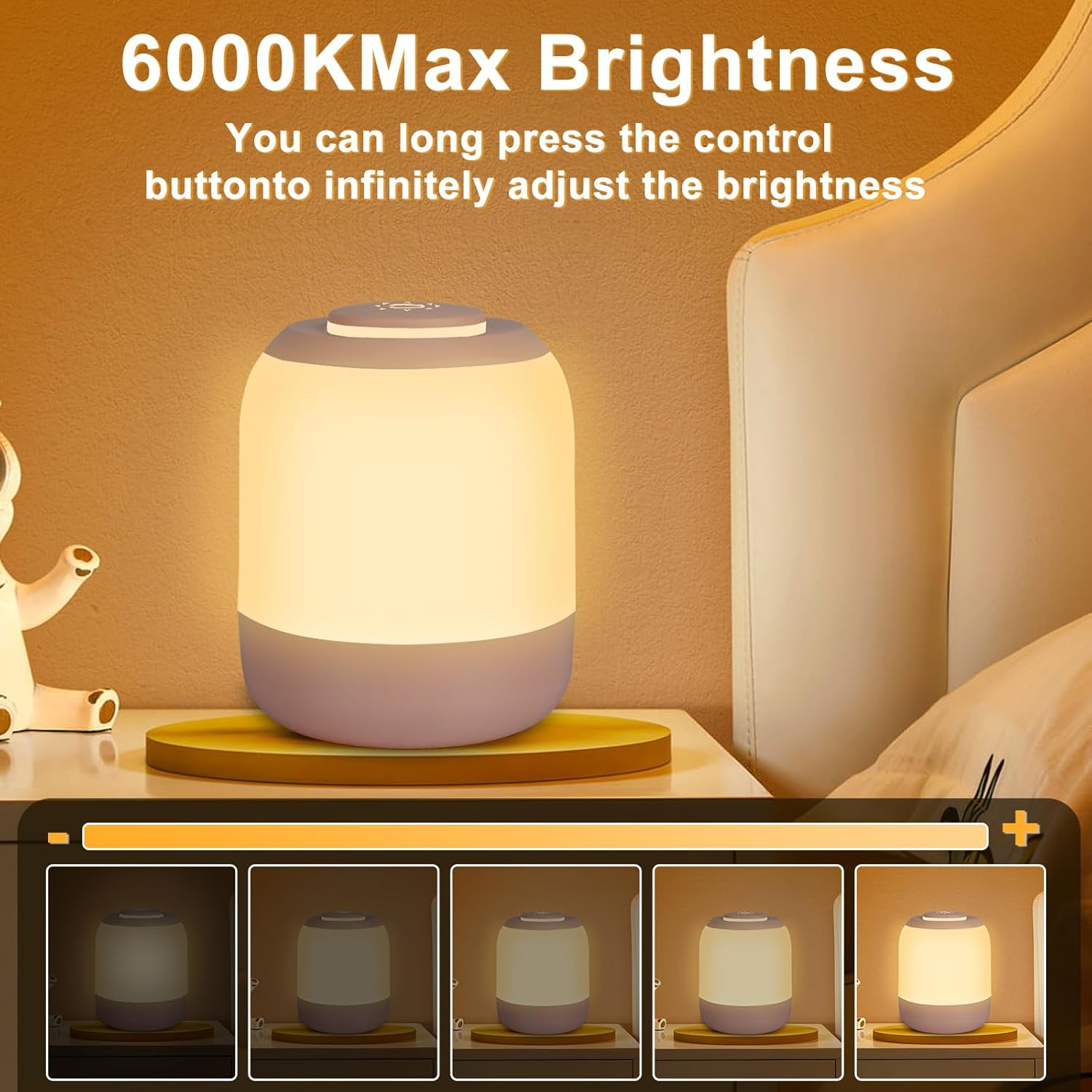 Baby Night Light for Kids, LED Touch Lamp, Stepless Dimming Nursery Lamp with 3 Colors, Breastfeeding, Diaper Change, Sleep Aid, USB Rechargeable