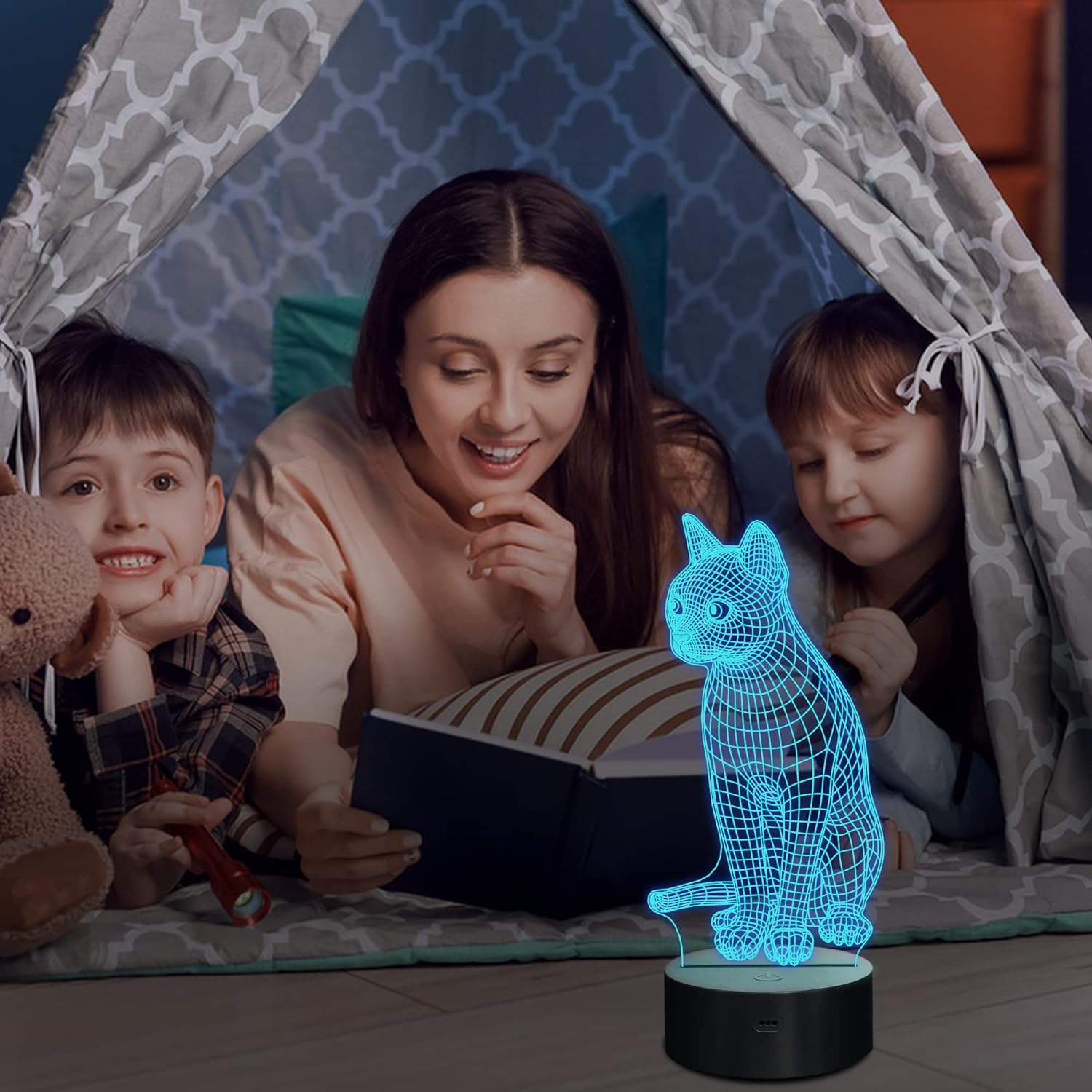 Veilleuse chat, lampe illusion 3D pour enfants 16 couleurs changeant avec télécommande Décoration de chambre d'enfant comme cadeau d'anniversaire de