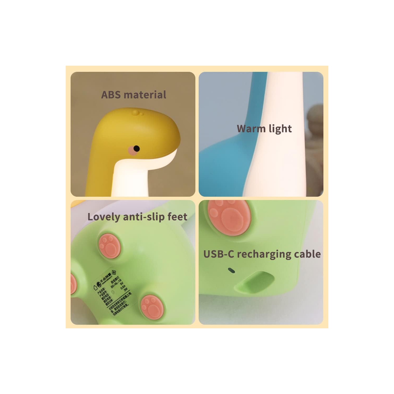 Dinosaur Night Lamp, Dimmable Bedside Night Light USB Rechargeable, Kids Bedroom Sleep Light, Cute Gifts for Girls, Boys, Teens, Friends Birthday,