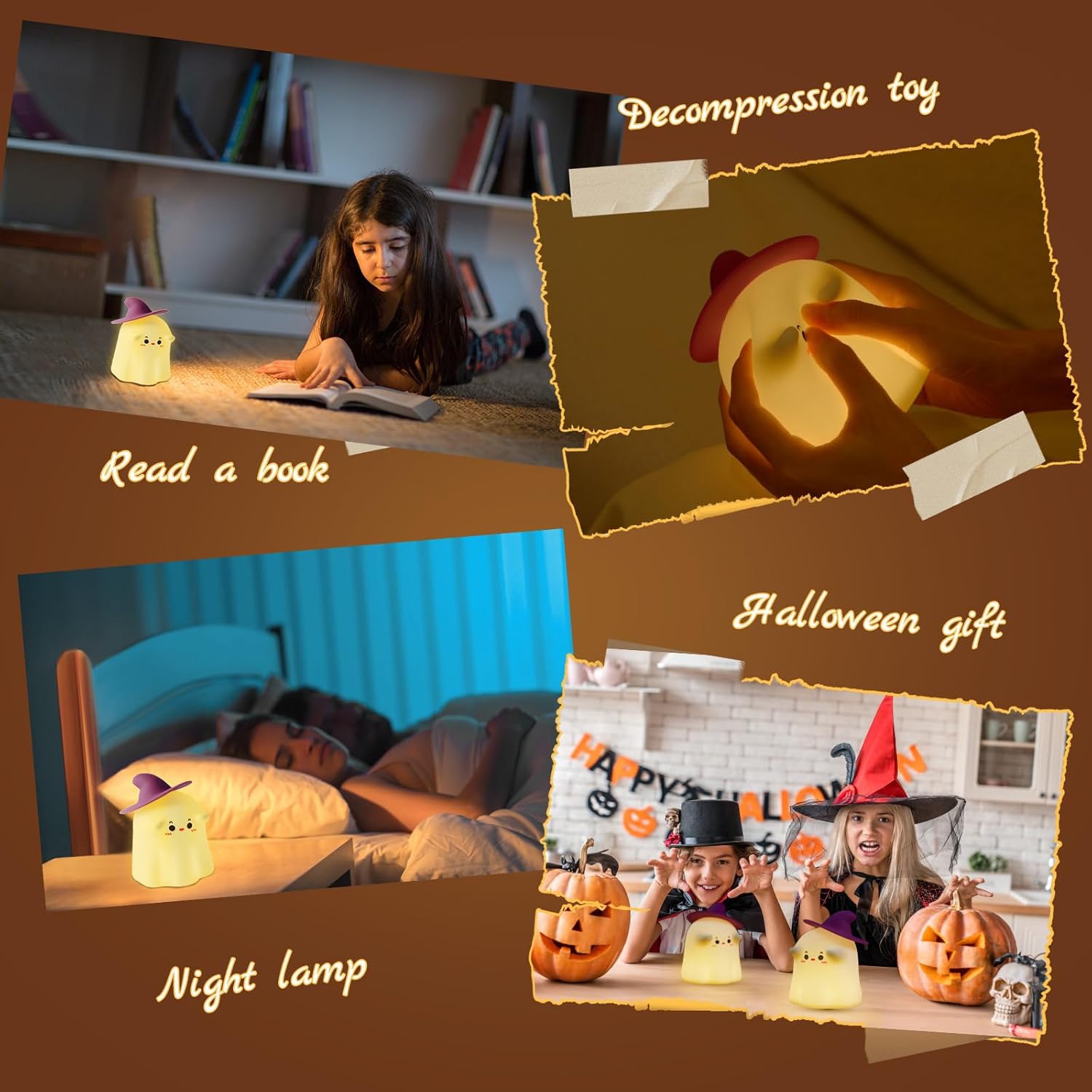 Night Light, Squishy Cute Dimmable Silicone Light Up Nursery Nightlight, USB Rechargeable Cute Bedroom Halloween Decor Bedside Touch Night Lamp for