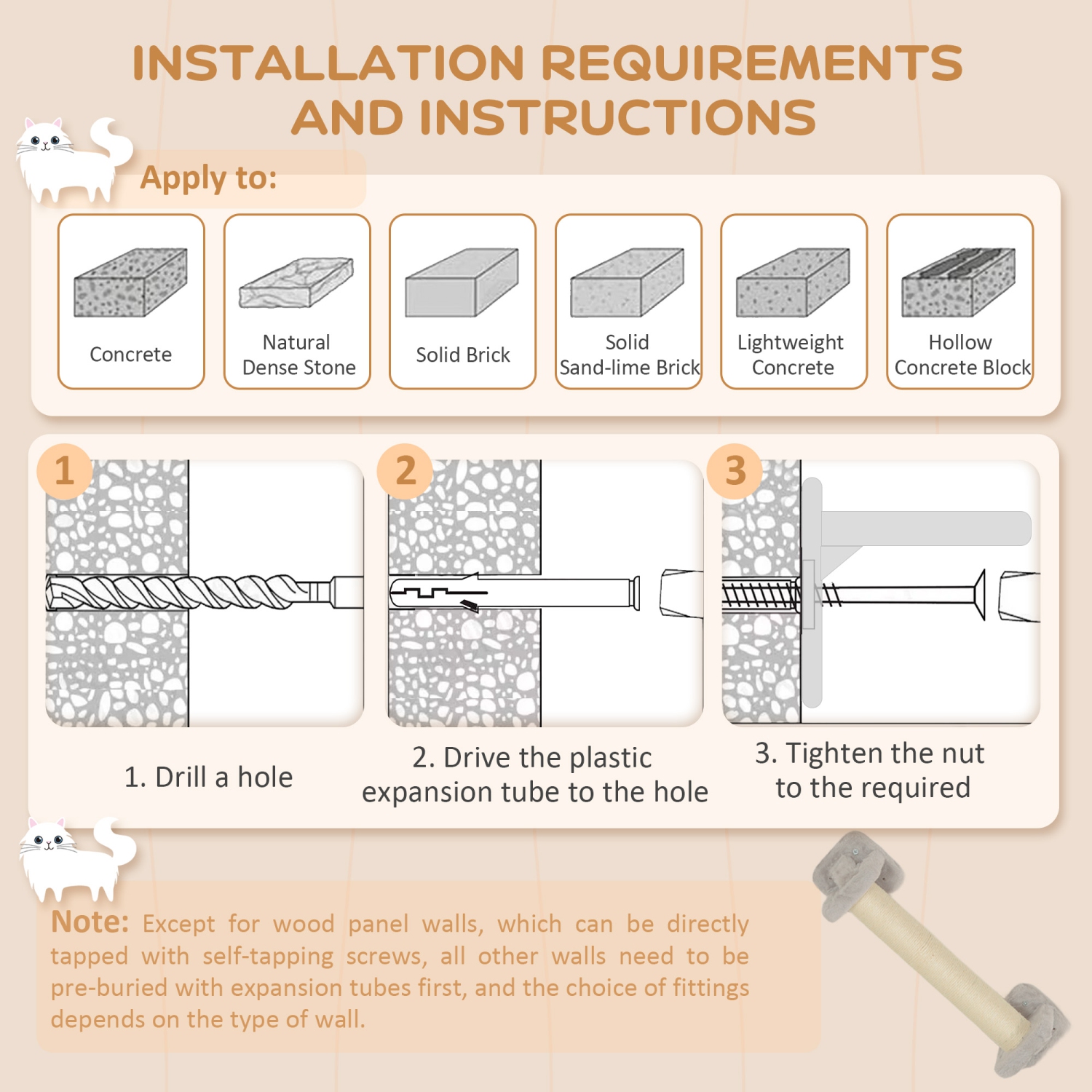 PawHut Cat Wall Shelves, 4PCs Cat Shelves with Scratching Post, Jumping Platforms, Ladder, Condo, Ceiling Wall Mounted Cat Climber, Light Grey