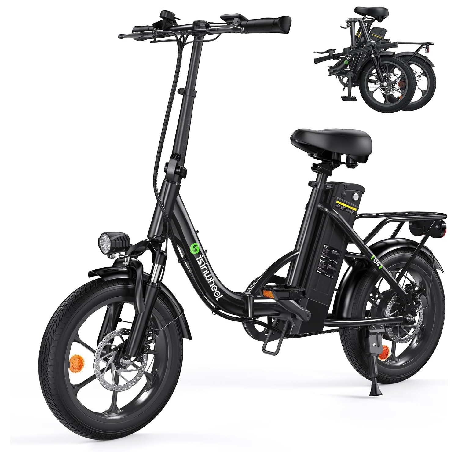isinwheel U4 Foldable Adults Electric Bike (750W Peak Motor/40 KM/30 KM/h Top Speed - UL2849 certified - 374.4Wh Upgraded Lithium Ion Battery - 16 Inch Tires) - Black
