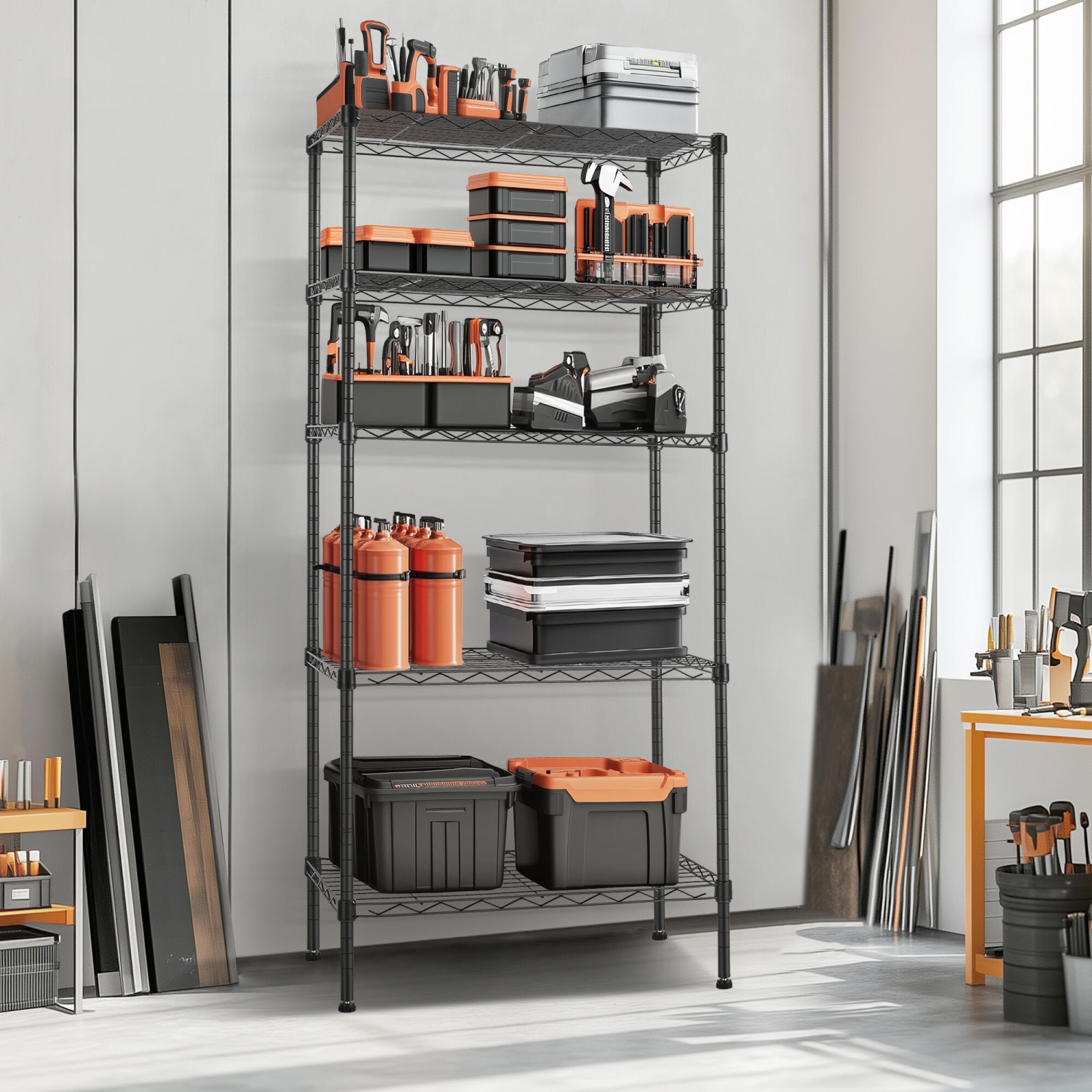 Étagère en treillis métallique à 5 13 niveaux, étagère de rangement en métal réglable pour outils de garage, 23 larg. X 62 haut.. X 78 larg. X 59