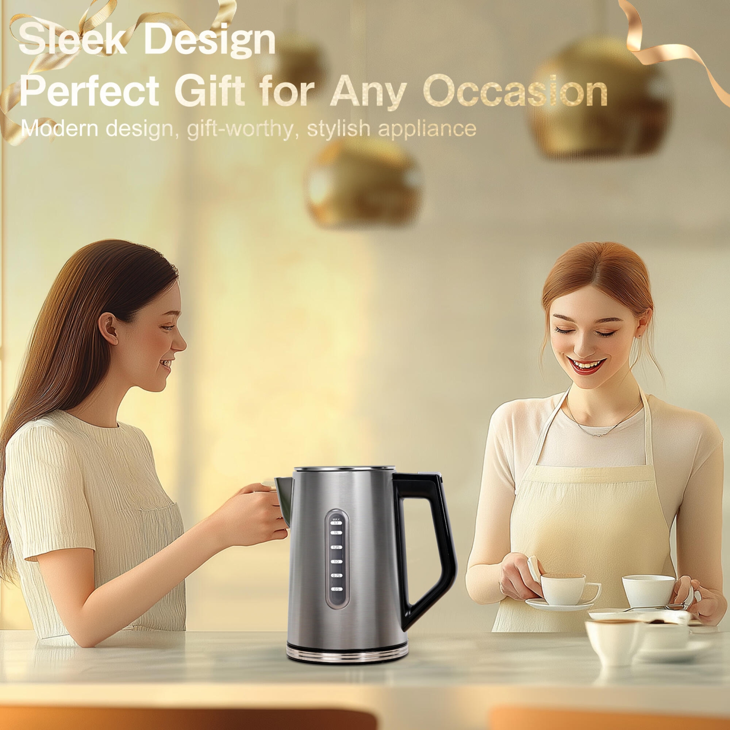 1500W Stainless Steel Electric Kettle, 1.7L Fast Boil with LCD Display and 6 Temperature Presets, Auto Shut Off and Boil Dry Protection, 30min Keep