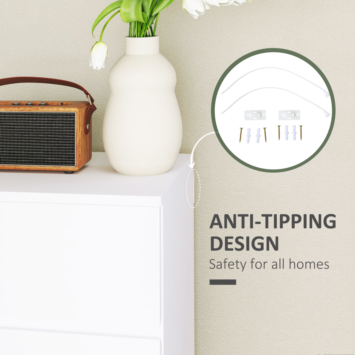 Commode de HOMCOM pour chambre à coucher avec 4 tiroirs, commode moderne, armoire de rangement en bois autonome pour salon, corridor, blanc